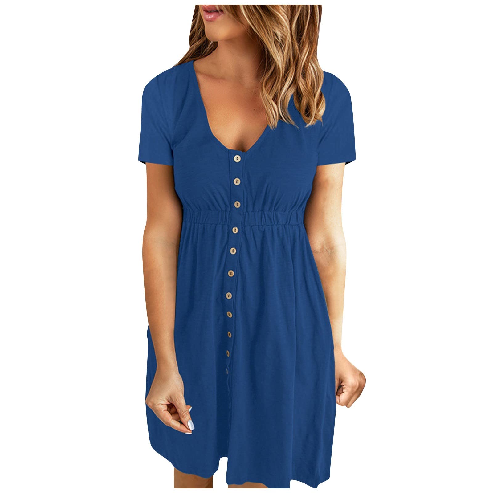 Women's Summer Short Sleeve Flowy Maxi Dress with Pockets - Casual Round Neck Beach Dress for Vacations, Parties & Outdoor Events