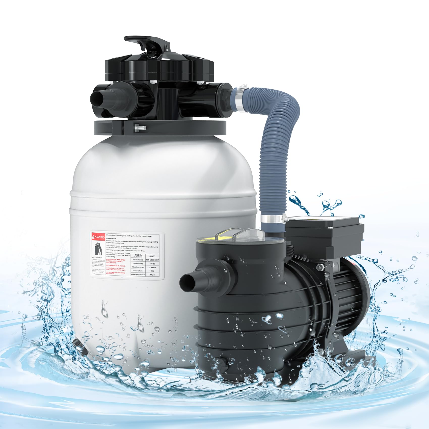 12in Sand Filter Pump for Above Ground Pool with Timer - 1/2HP, 2480GPH (Up to 12086GAL) - 6-Way Multi-Port Valve & Strainer Basket - Perfect for Backyard Swimming Pool Maintenance & Water Filtration