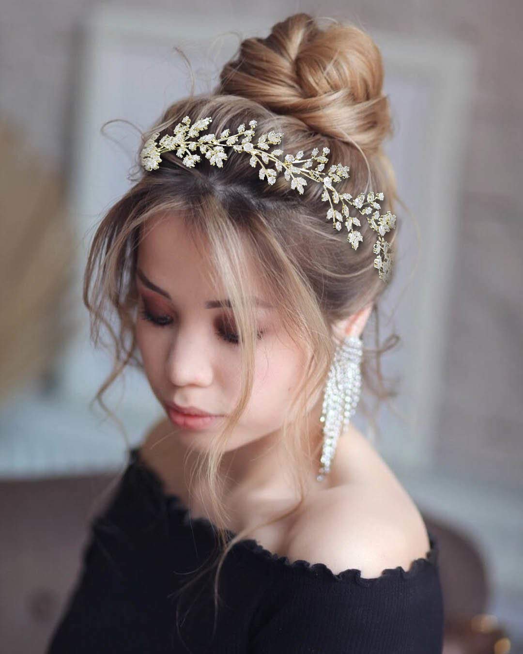 Jorsnovs Fashion Bridal Headpiece - Elegant Wedding Hair Accessory with Cubic Zirconia for Bride | Women's CZ Crystal Headband for Weddings, Prom, Birthday Gifts & Special Occasions