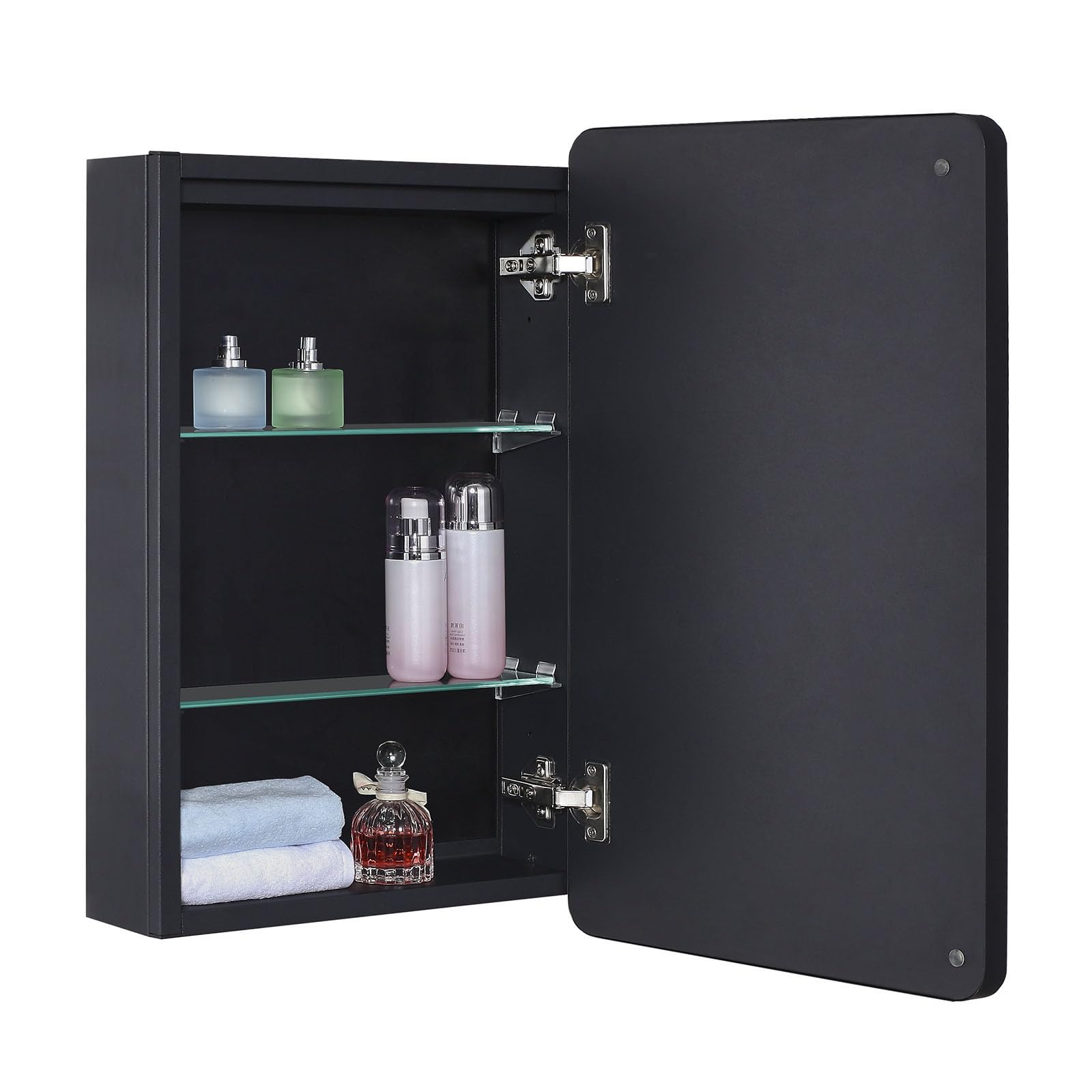 15x25 Inch LED Bathroom Medicine Cabinet with Round Corner Framed Mirror - Right Hand Opening, Recessed/Surface Mount, Adjustable Glass Shelves for Vanity Storage & Makeup Organization (Perfect for Small Bathrooms & Powder Rooms)