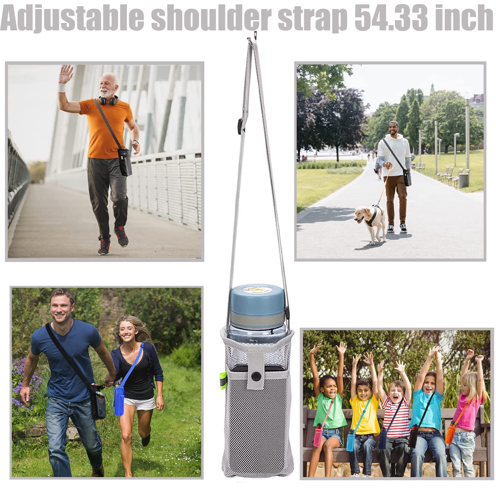 3Pcs Adjustable Shoulder Strap Water Bottle Holder - Lightweight Mesh Carrier Bag for Hiking, Gym & Dog Walking (Black/Navy/Grey) - Perfect for Outdoor Activities, Sports & Pet Adventures