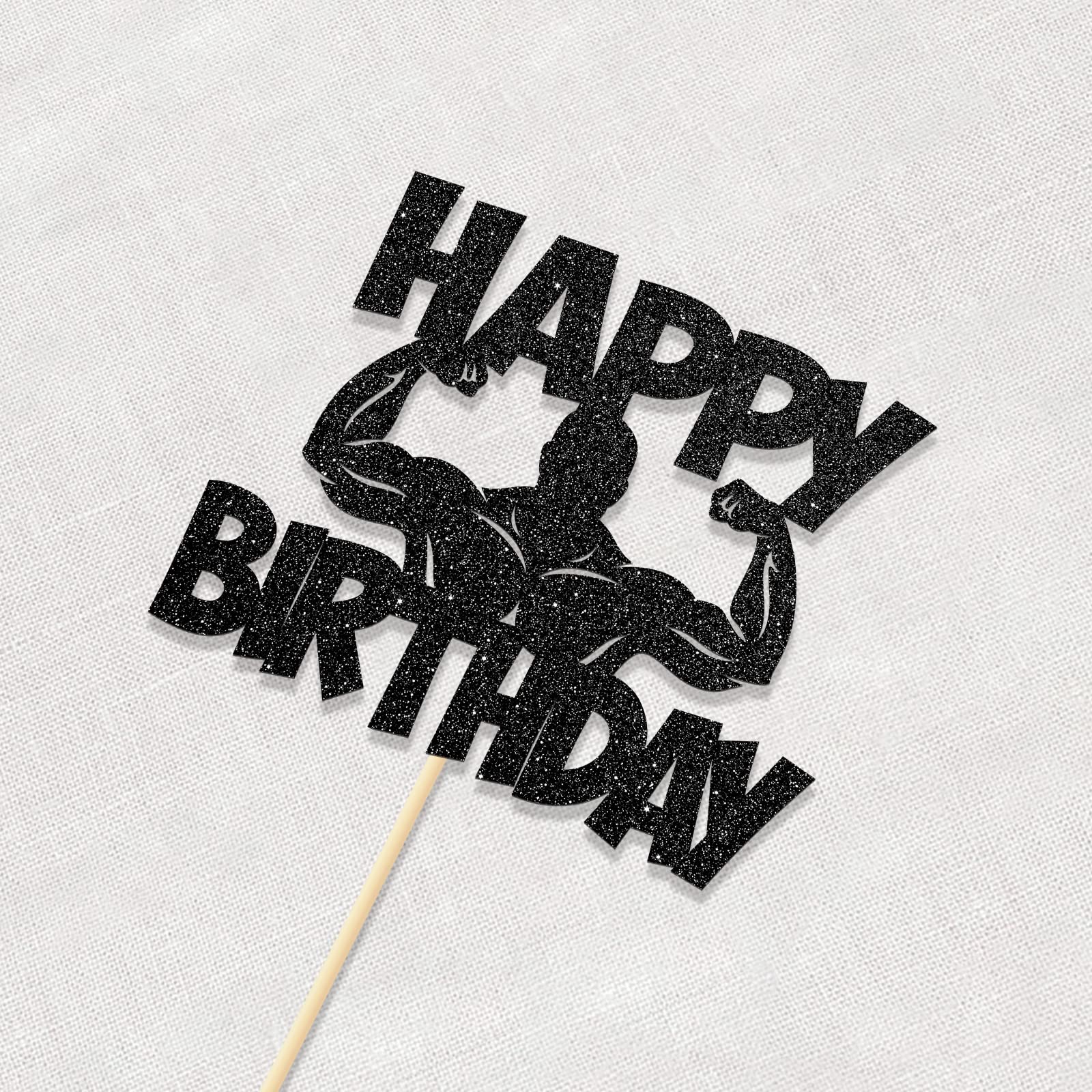 Fitness Theme Happy Birthday Cake Topper - Gym & Sports Style Party Decorations for Men - Muscle Man Cake Decor - Perfect for Bodybuilder Birthdays, Gym Parties & Athlete Celebrations