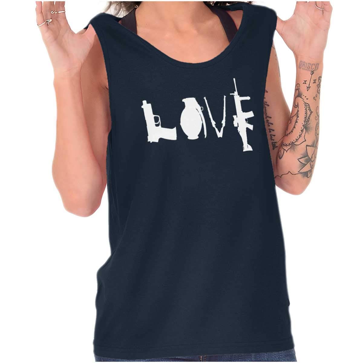 Love Pistol Rifle Arms Owner America Tank Top Tee Shirt for Women - Patriotic Gun Rights Apparel for Outdoor Activities & Shooting Range
