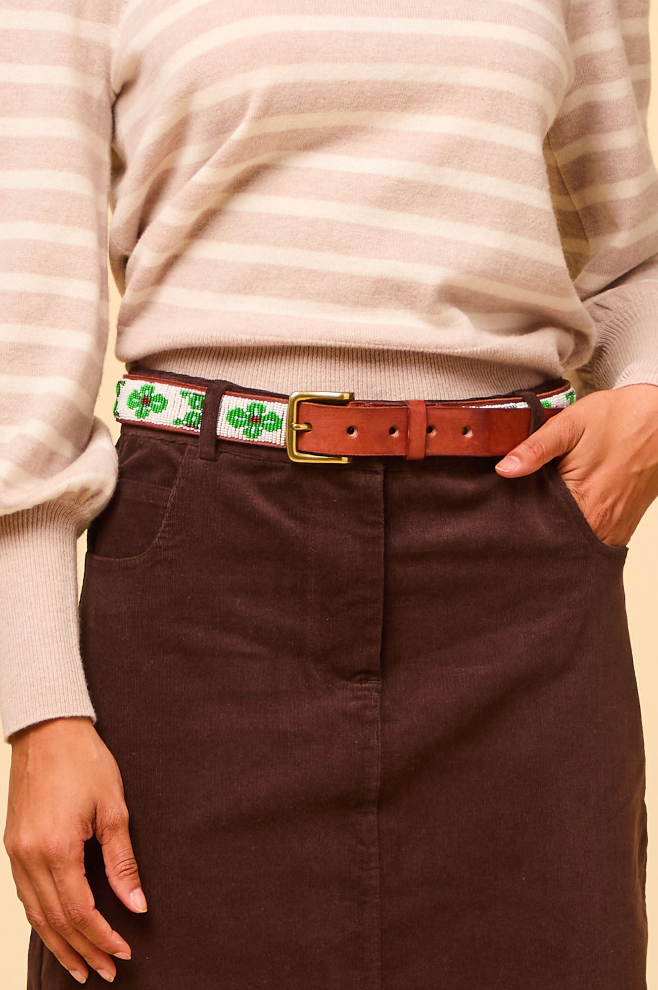 Floral Belt for Women - Elegant White & Green Flower Waist Belt | Perfect for Weddings, Parties & Boho Outfits