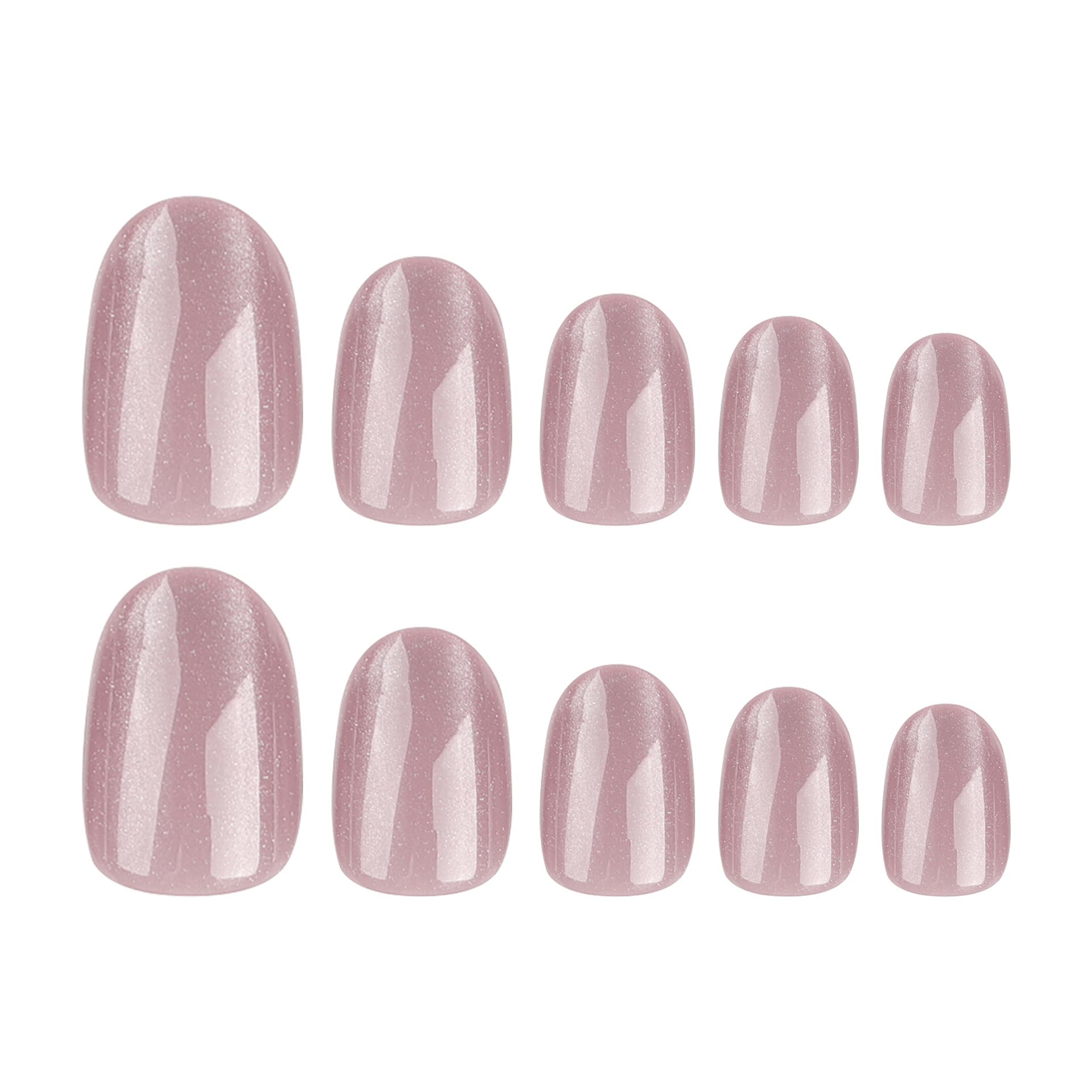 Short Oval Press on Nails - Pink Glitter Acrylic Fake Nails with Glossy Finish | 24Pcs Full Cover Artificial Nails for Girls | Easy Glue on Nails for Parties, Weddings & Daily Wear
