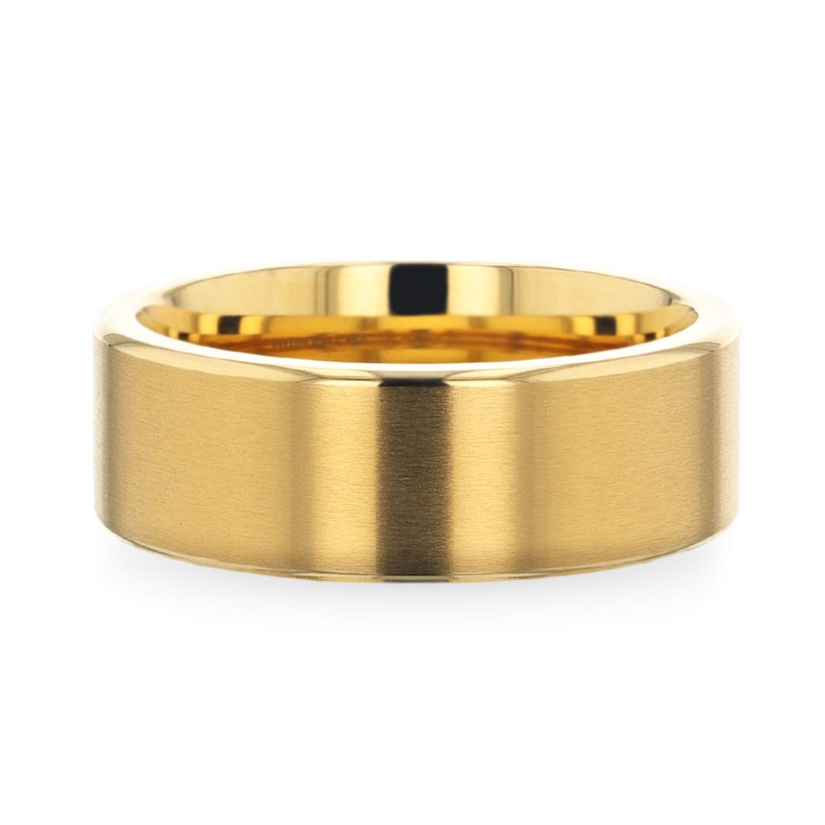 Aureliano Men's Wedding Band - 8mm Yellow Gold Plated Titanium Ring with Flat Brushed Finish & Polished Edges - Perfect for Engagement, Anniversary & Special Occasions