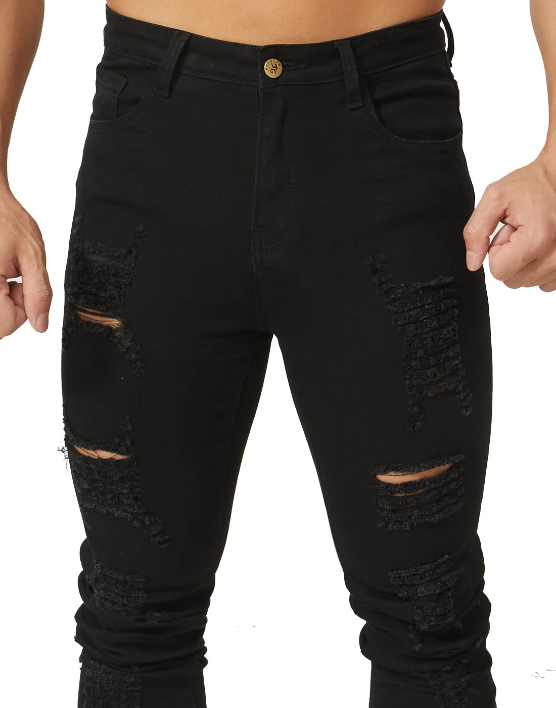 HUNGSON Men's Ripped Skinny Jeans - Stretch Slim Fit Denim Pants for Men | Trendy Distressed Jeans for Casual Wear, Night Out & Street Style Fashion