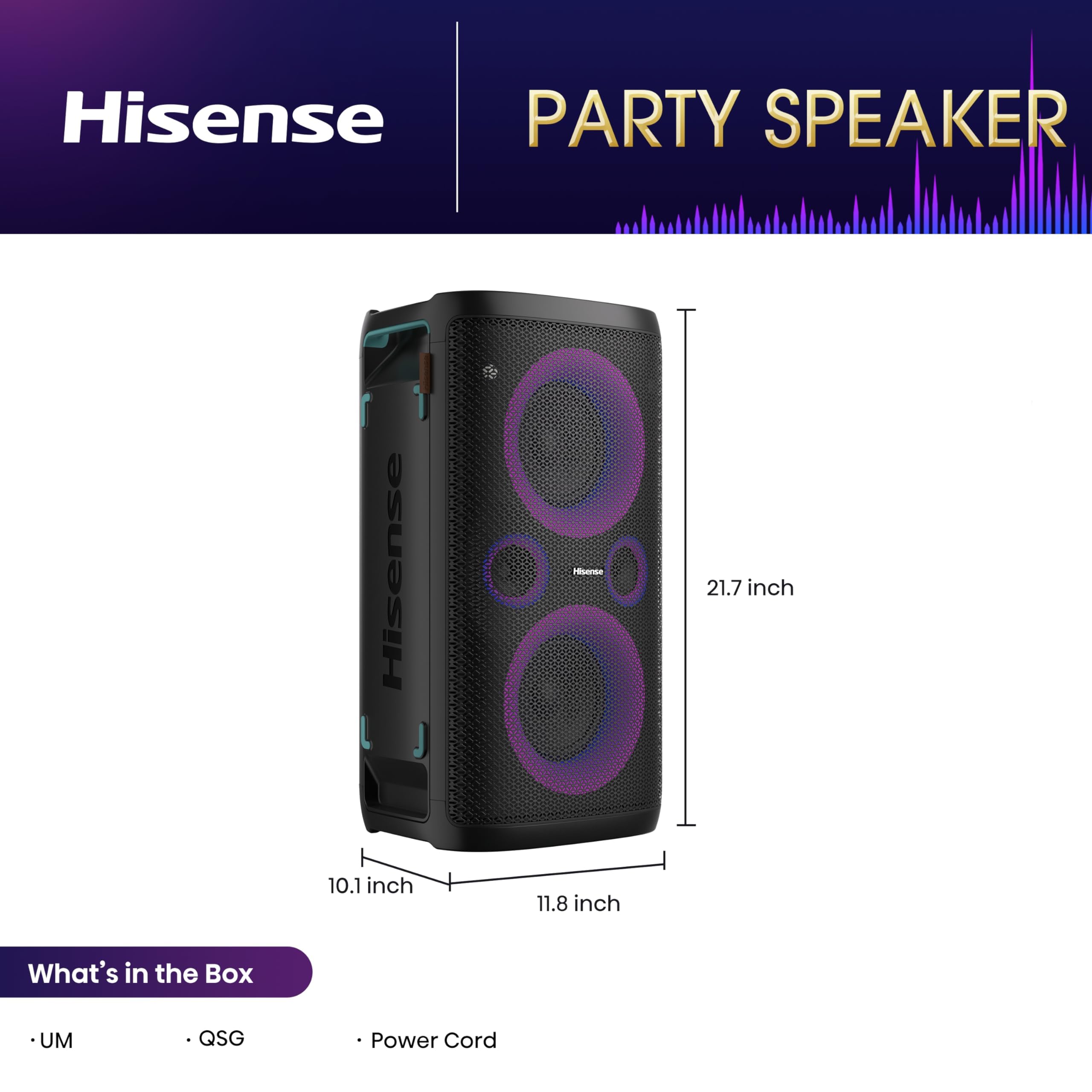 Hisense HP100 Wireless Party Speaker with Subwoofer - 300W 2.0CH Bluetooth 5.0, IPX4 Waterproof, 15-Hour Battery for Outdoor/Indoor DJ, Karaoke & Events - Perfect for Backyard BBQs, Pool Parties & Home Entertainment