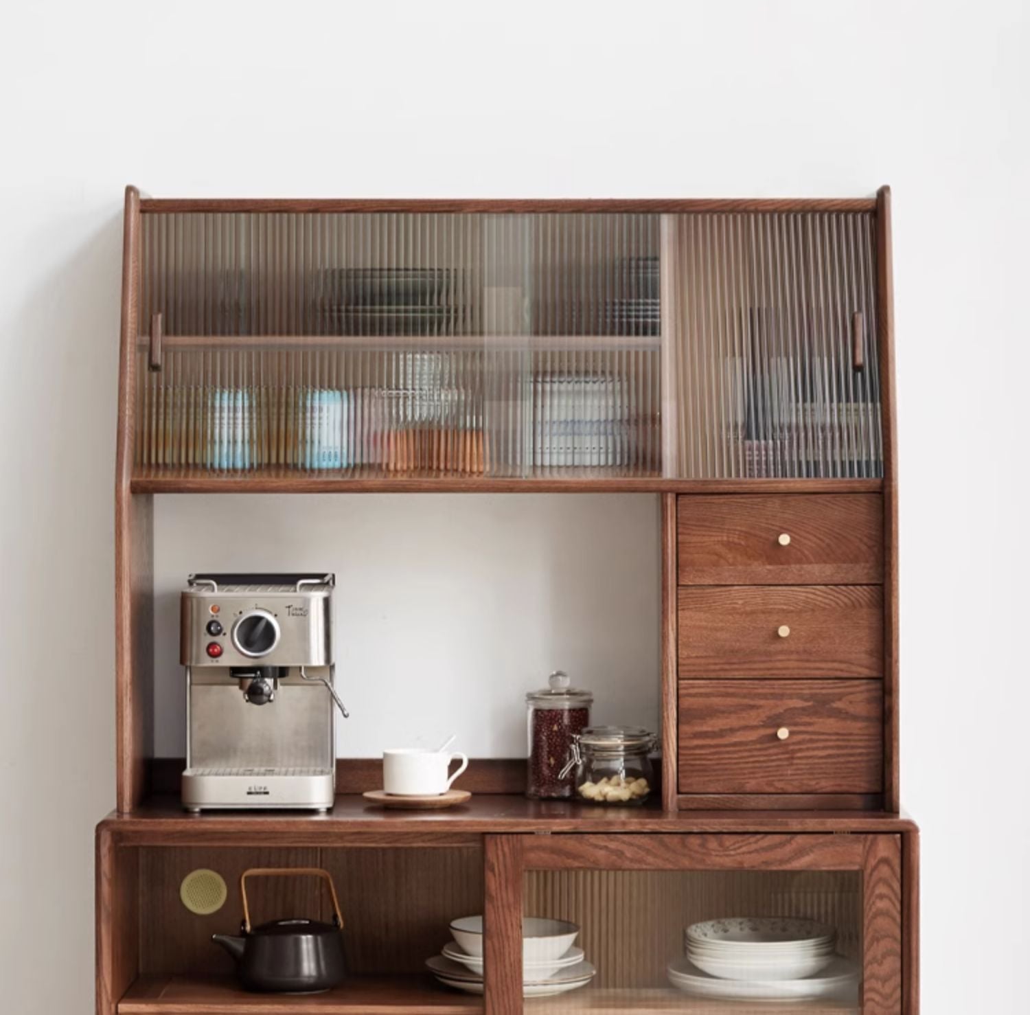 Solid Oak Wood Wall-Mounted Nordic Sideboard with Integrated Storage - Perfect for Living Room, Dining Room, and Entryway Organization