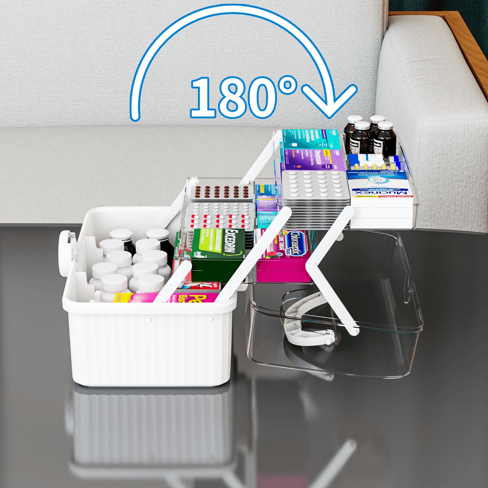 Yieach 13.3 Inch Multifunctional Plastic Storage Box - 2 Tier Tray Organizer for Crafts, Sewing Supplies, Medicine & First Aid Kit | Portable Handle Design | White | Perfect for Home Organization, DIY Projects & Emergency Preparedness