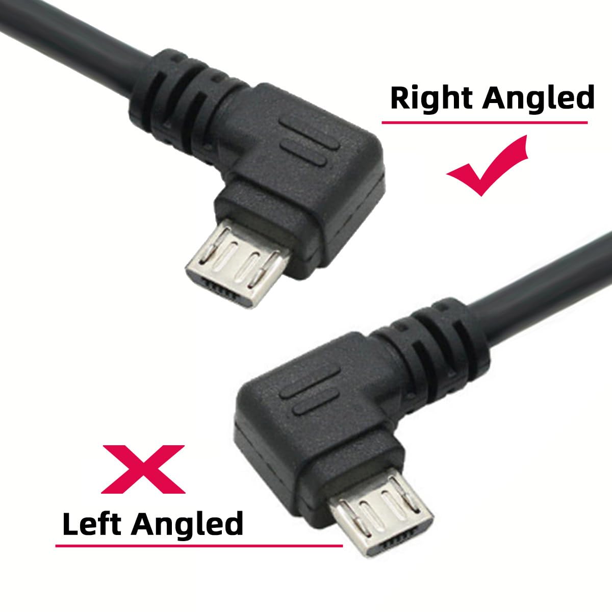 90 Degree Right Angle Micro USB to USB 2.0 Cable - 5Pin Fast Charging & 480Mbps Data Sync Cable for Android Phones & Tablets (25cm/0.82ft) - Perfect for Tight Spaces & Car Charging