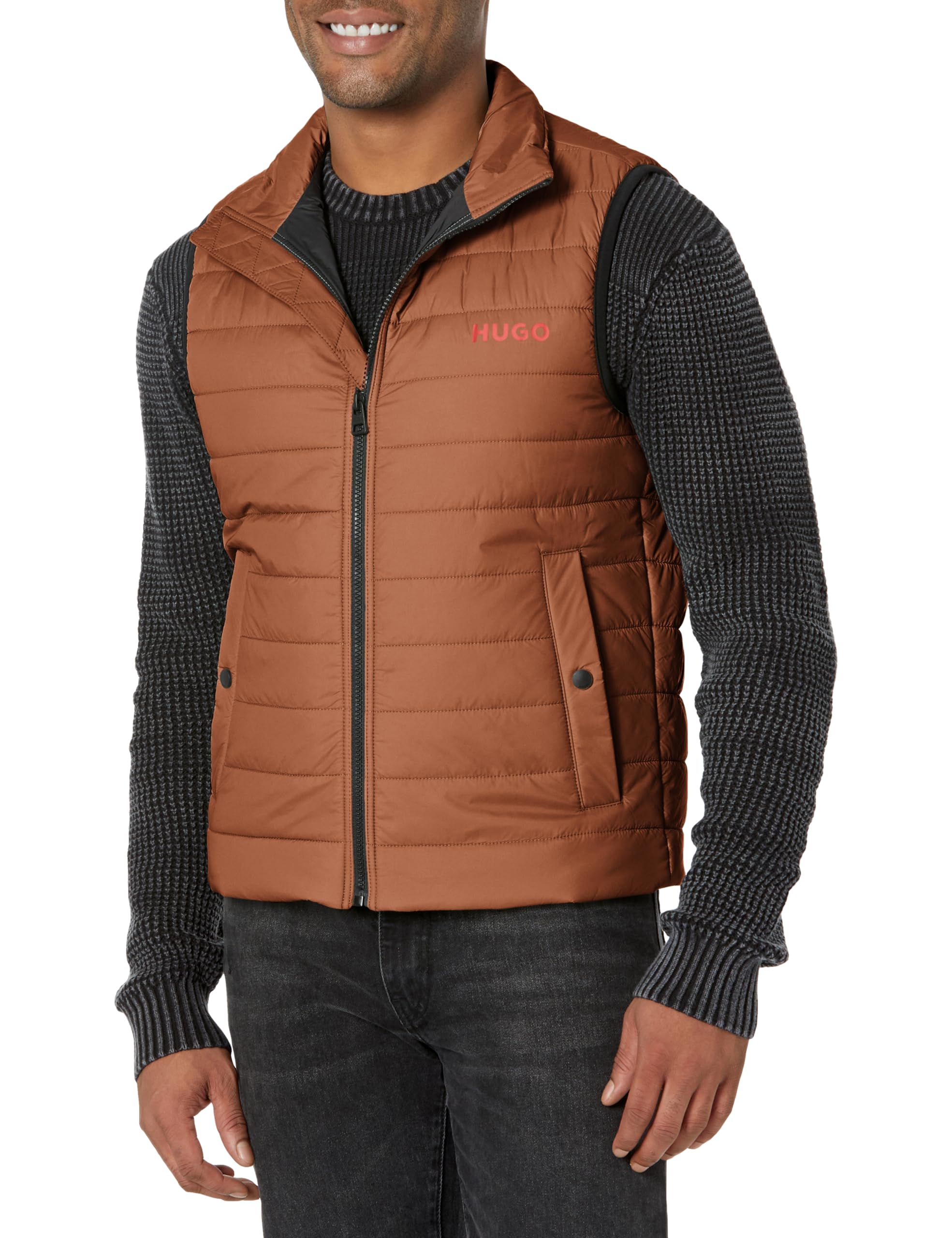 HUGO Men's Stand Collar Puffer Vest - Lightweight Winter Jacket for Outdoor Activities, Hiking & Casual Wear