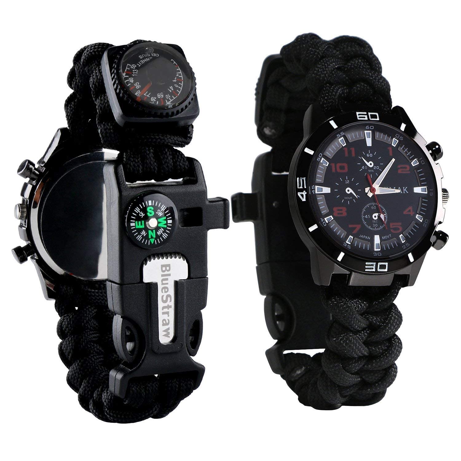 6-in-1 Survival Bracelet Watch for Men & Women - Waterproof Paracord Emergency Watch with Compass, Thermometer, Fire Starter & Whistle - Perfect for Hiking, Camping & Outdoor Adventures