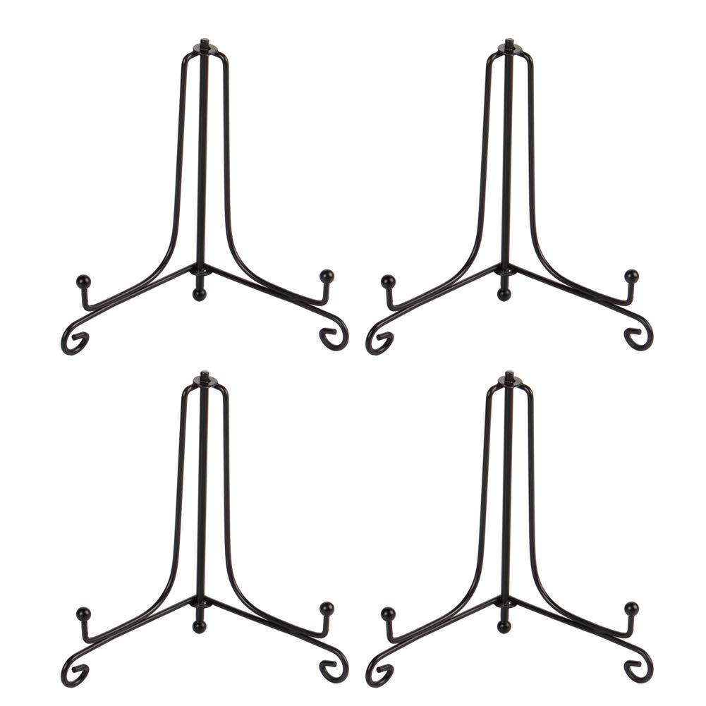 Black Iron Easel Stand for Photo Frames, Decorative Plates & Tablets - 5 Inch Display Holder (4 Pack) - Perfect for Home Decor, Art Galleries & Office Desks