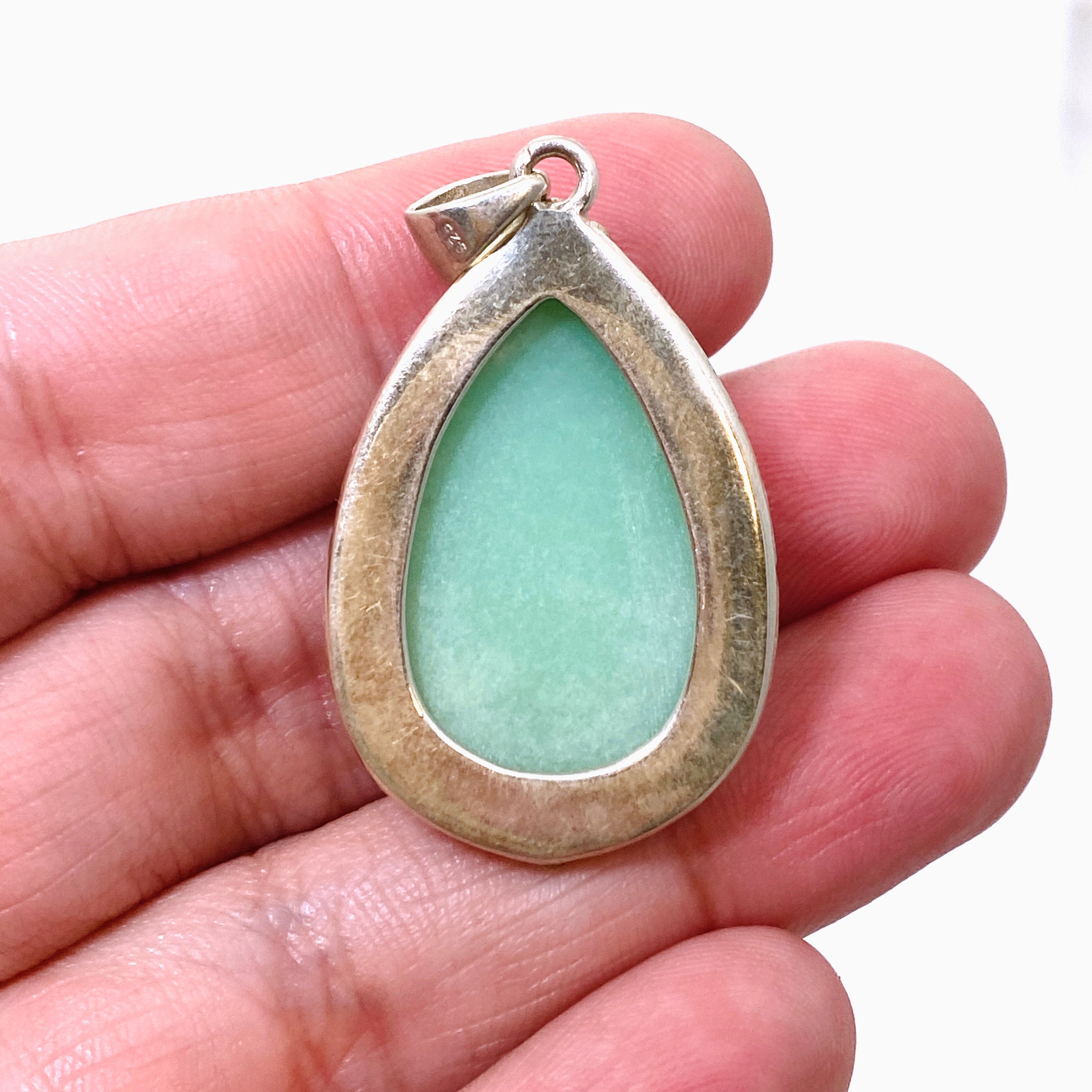 Natural Chrysoprase Teardrop Cabochon Pendant in Sterling Silver Setting - KPGJ4715 | Healing Crystal Jewelry for Meditation & Energy Balancing