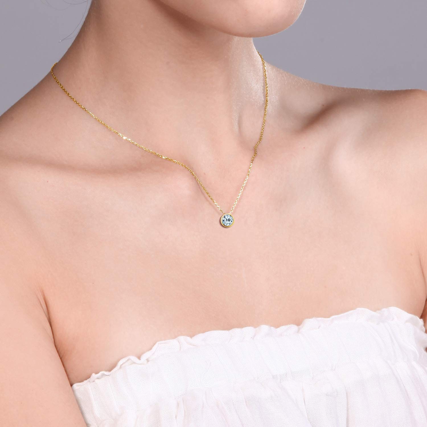 14K Yellow Gold Sky Blue Topaz Pendant Necklace for Women - 0.90 Carat November Birthstone Jewelry with 18 Inch Chain - Elegant Round 6MM Gemstone Gift for Birthday, Anniversary & Special Occasions