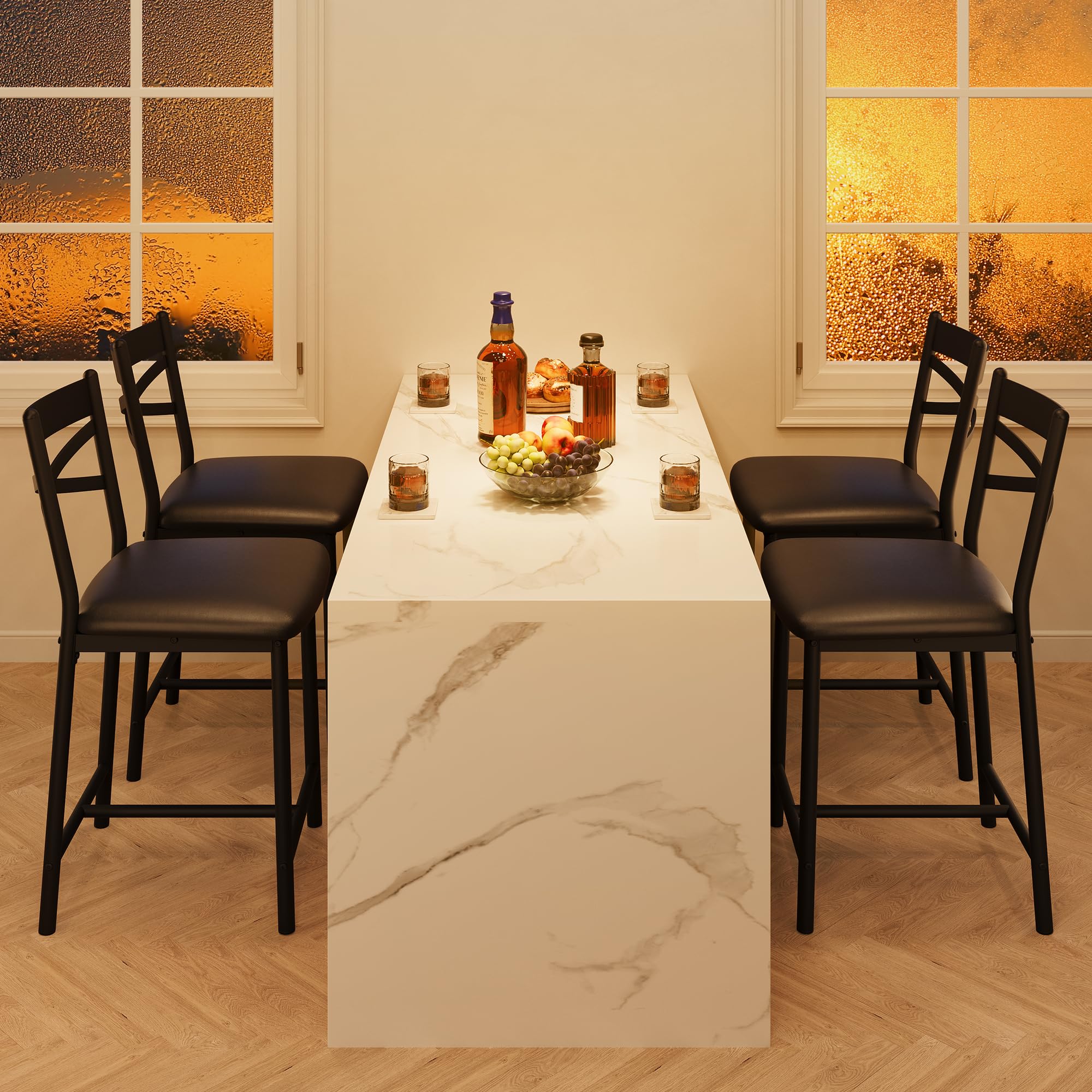IDEALHOUSE Set of 4 Upholstered Bar Stools with Back Support & Thick Cushions - 24