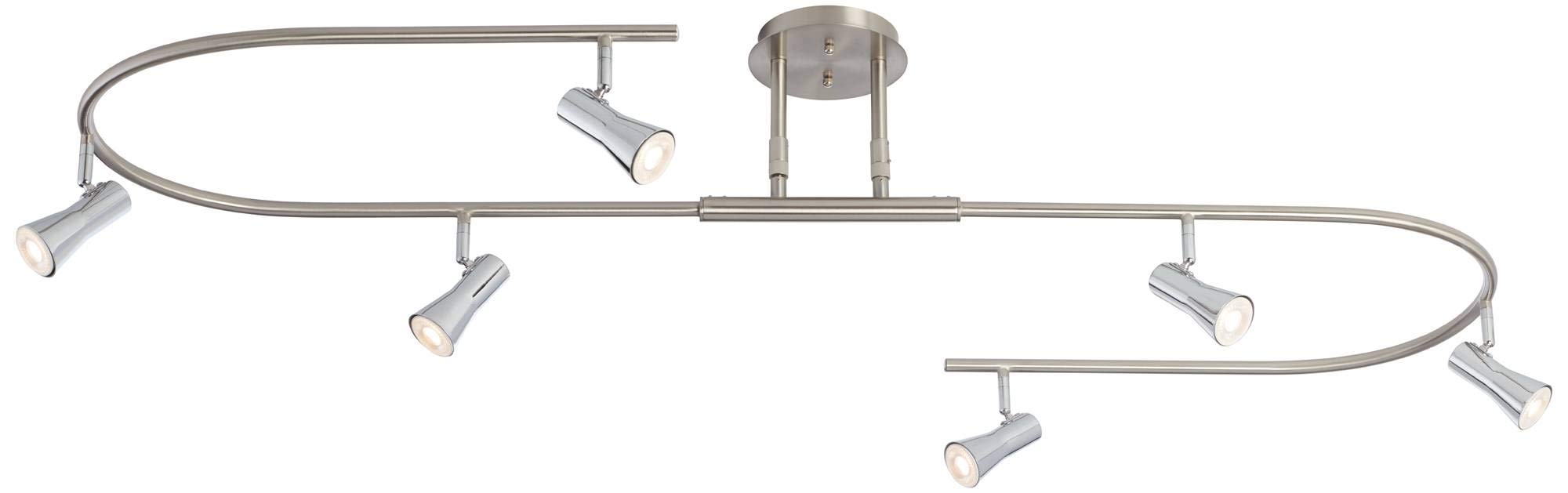 Pro Track U-Shape 6-Head LED Ceiling Track Light Fixture Kit - Adjustable GU10 Spotlights in Brushed Nickel Finish (54.25