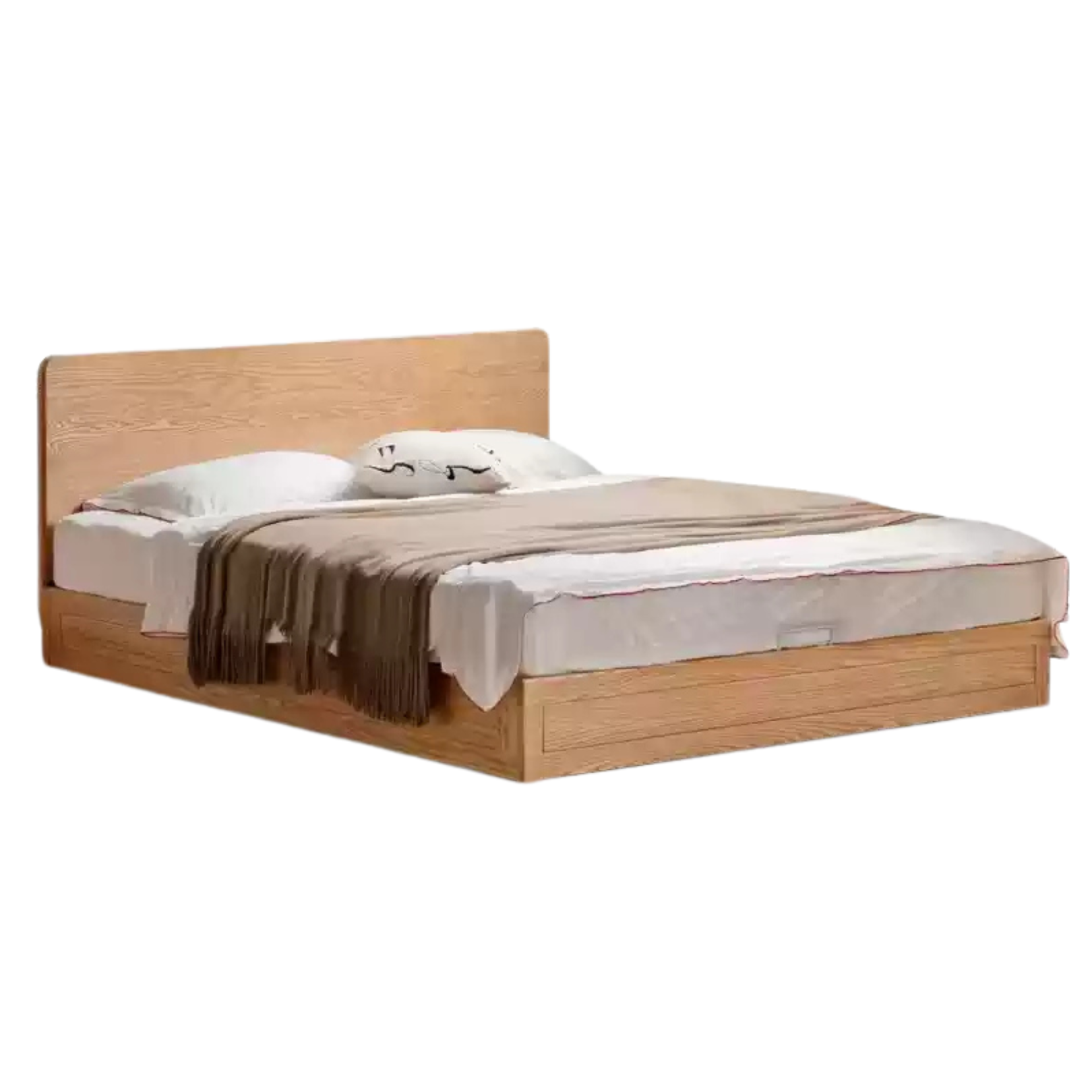 Solid Oak Wood Suspension Bed - King Size Platform Bed Frame with Large Headboard - Perfect for Master Bedroom & Modern Home Decor