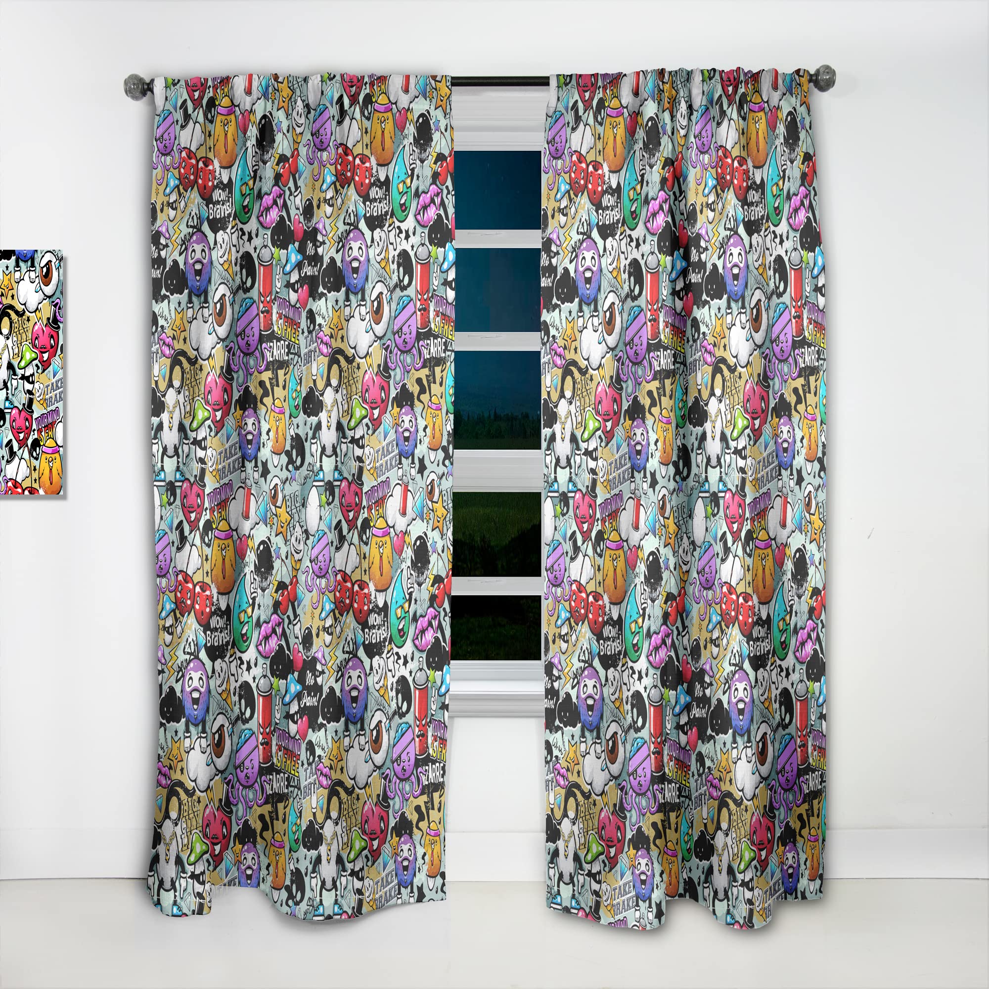 DesignQ Graffiti Texture Thermal Insulated Curtains - Single Panel 52x108 - Blackout Drapes for Bedroom & Living Room - Perfect for Home Decor, Privacy & Light Control