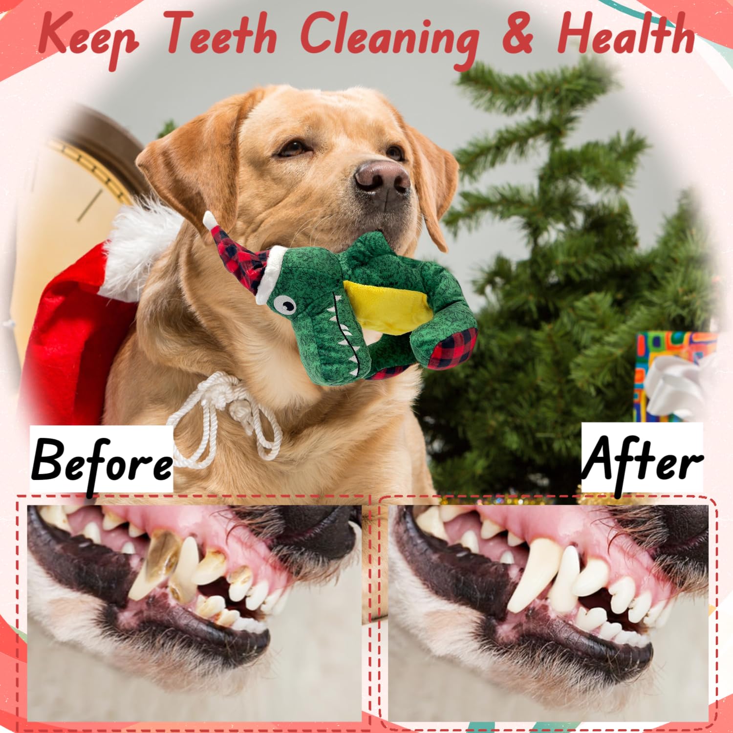 Christmas Dog Squeaky Toys - Xmas Interactive Durable Plush Chew Toys for Puppy, Small, Medium & Large Dogs | Training, Boredom Relief & Enrichment | Crocodile Design for Playtime & Holiday Fun