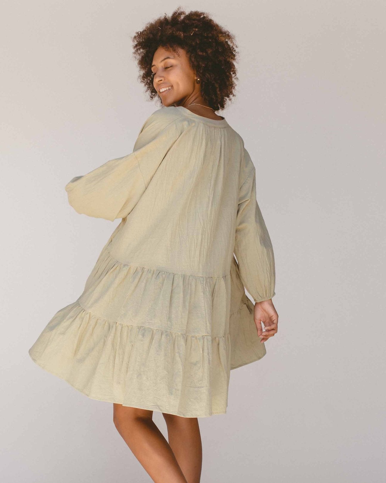 Avalon Smock Dress for Women - Flowy Sage Green Midi Dress with Puff Sleeves | Perfect for Casual Wear, Summer Outfits, and Boho Style Occasions