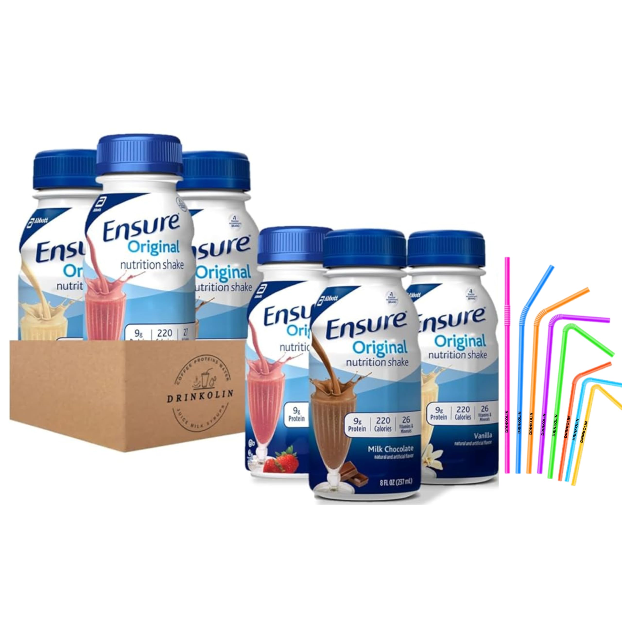 Ensure Original Nutrition Shakes Variety Pack - Milk Chocolate, Vanilla & Strawberry Flavors | 6 Pack (2 of Each) | Rich in Vitamins & Minerals | Perfect for Breakfast, Post-Workout Recovery & Meal Replacement