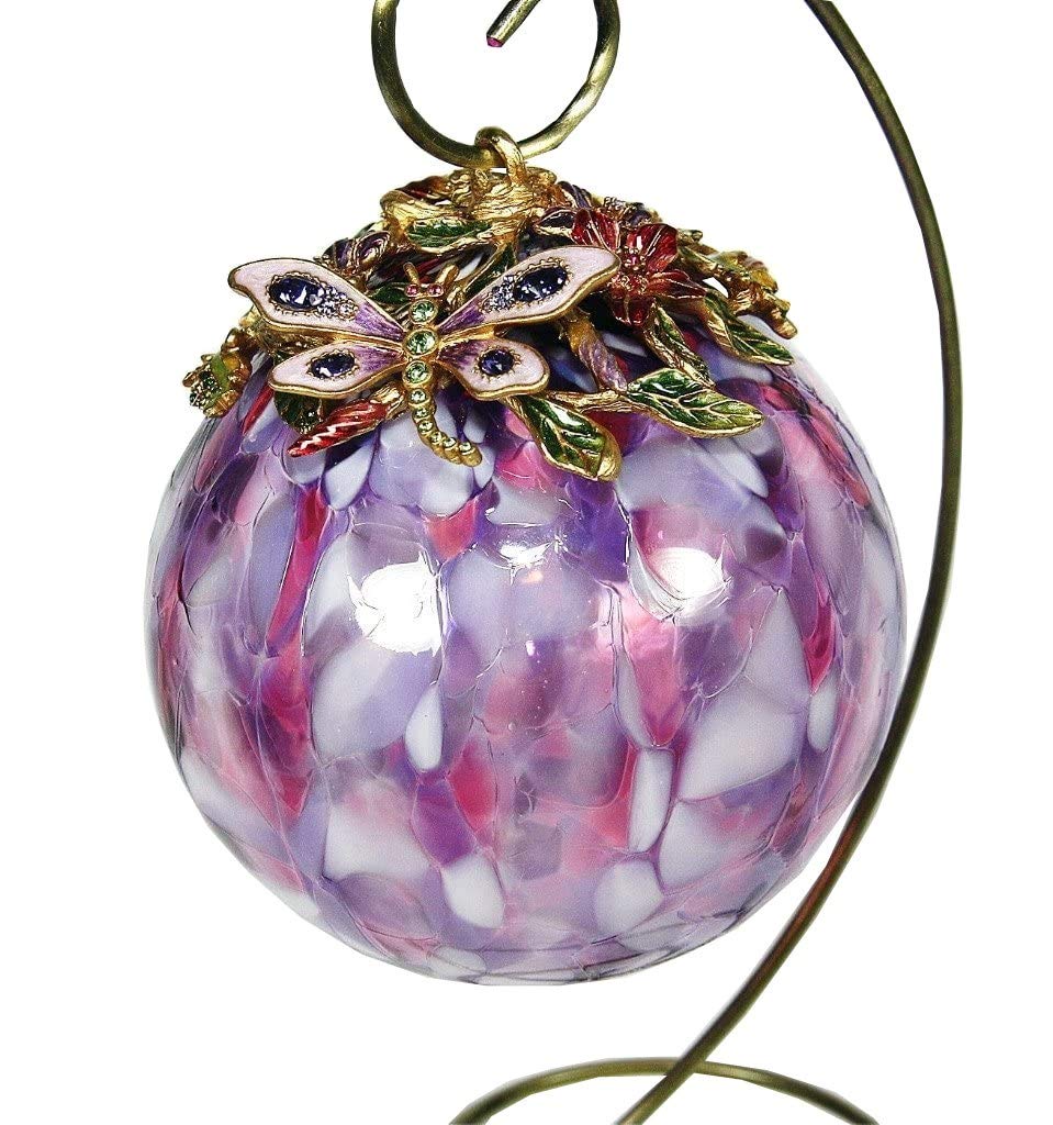 Jay Strongwater Amethyst Christmas Ornament Ball - Large Holiday Tree Decoration with Original Box & Stand - Perfect for Christmas Tree Decor, Gift Giving & Festive Home Decor