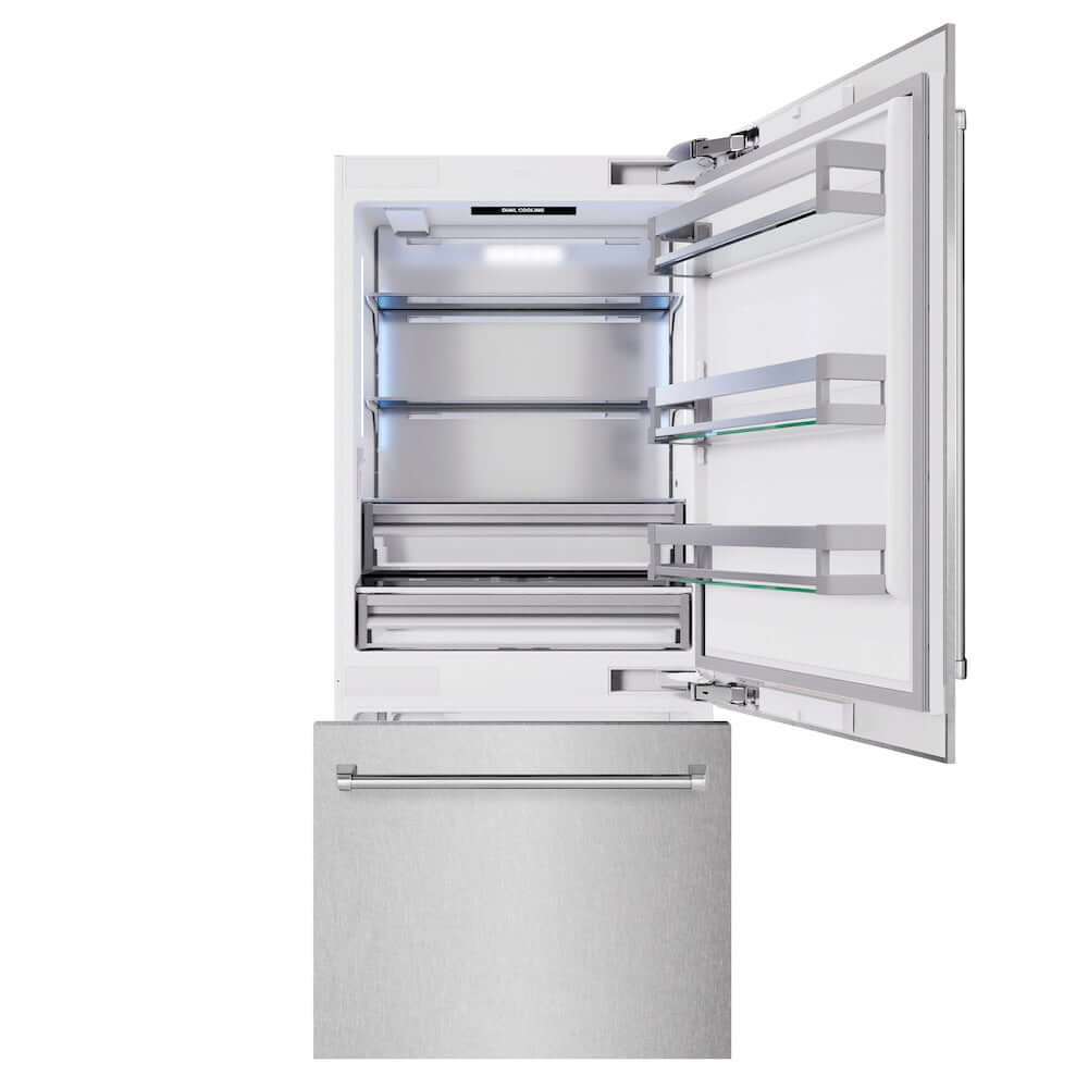 ZLINE 36 Inch 19.8 Cubic Feet Built-In Bottom Freezer Refrigerator with Water Dispenser & Ice Maker - Satin Stainless Steel (RBIT SN 36) | Perfect for Modern Kitchens & Open Concept Homes