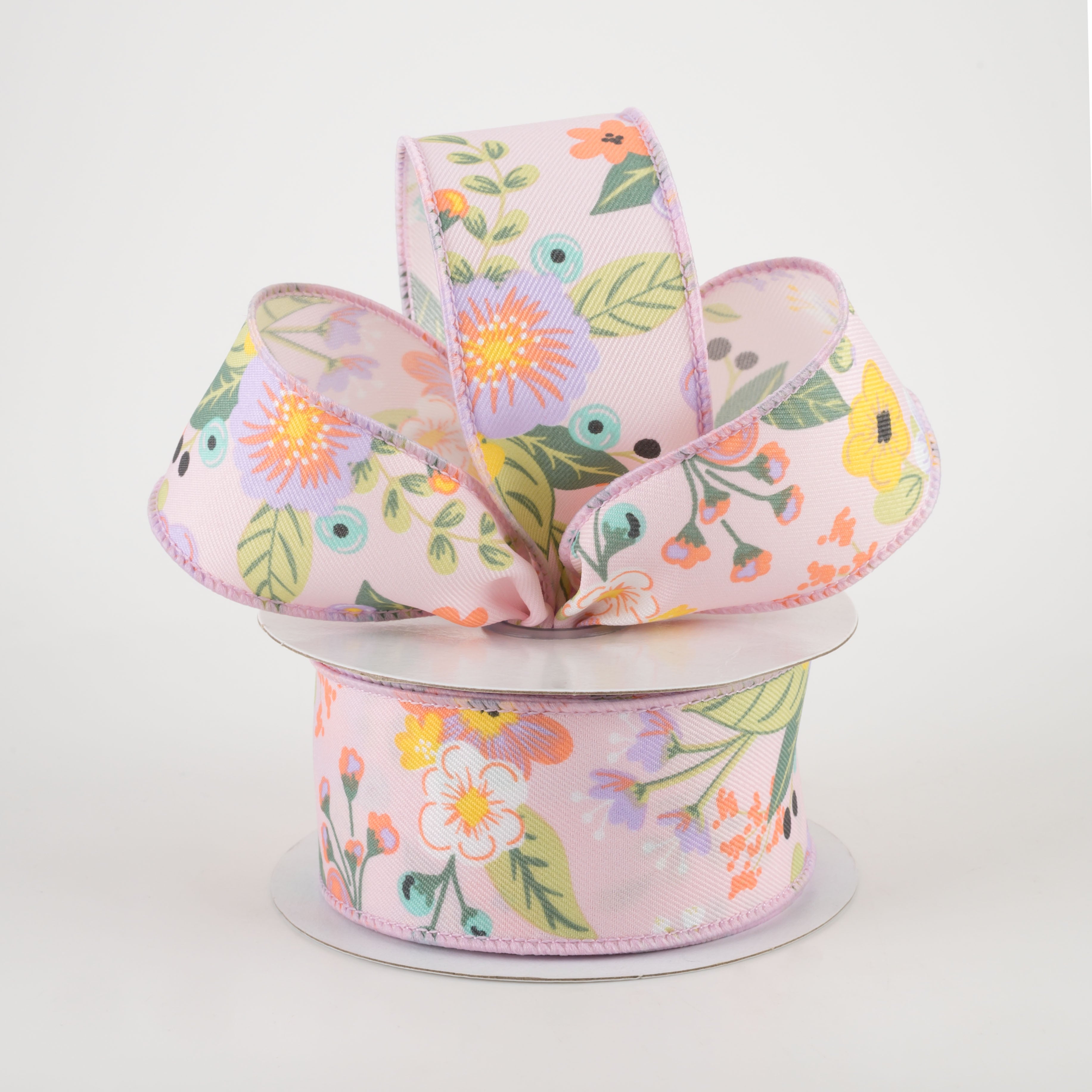 1.5 Inch Floral Printed Ribbon - Light Pink, Peach, Lavender & Sage Green (10 Yards) for Gift Wrapping, DIY Crafts, Wedding Decorations & Scrapbooking