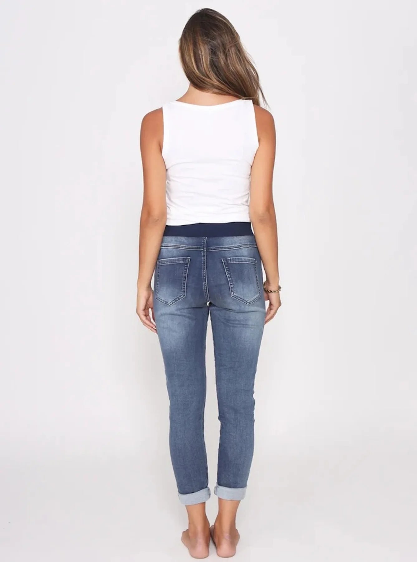 Riley Stretch Denim Joggers for Women - Comfortable Blue Wash Casual Pants | Perfect for Yoga, Running, Lounge & Everyday Wear
