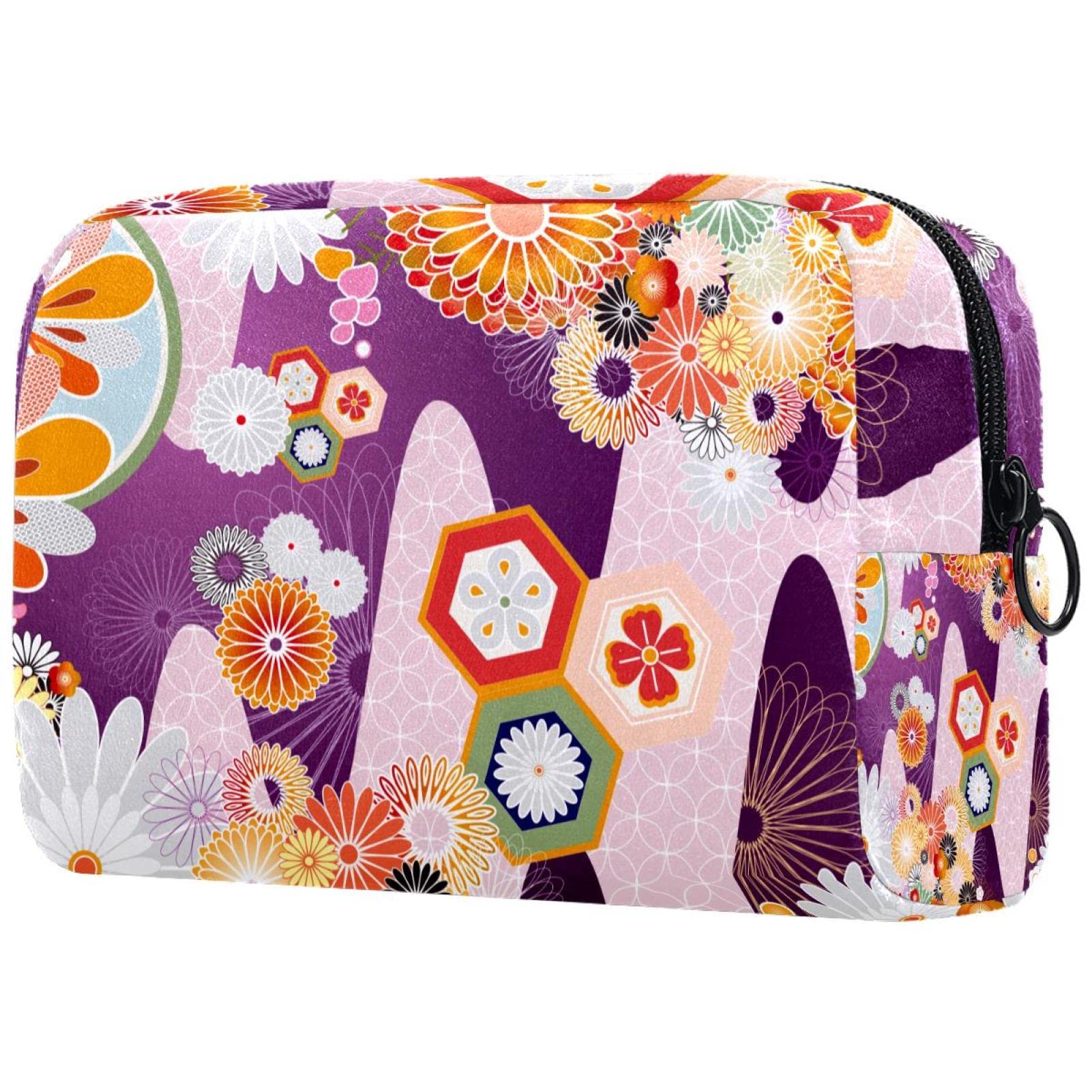 Japanese Pattern Cosmetic Travel Bag - Small Makeup Pouch with Zipper, Portable Toiletry Organizer for Women | Perfect for Travel, Gym & Daily Use