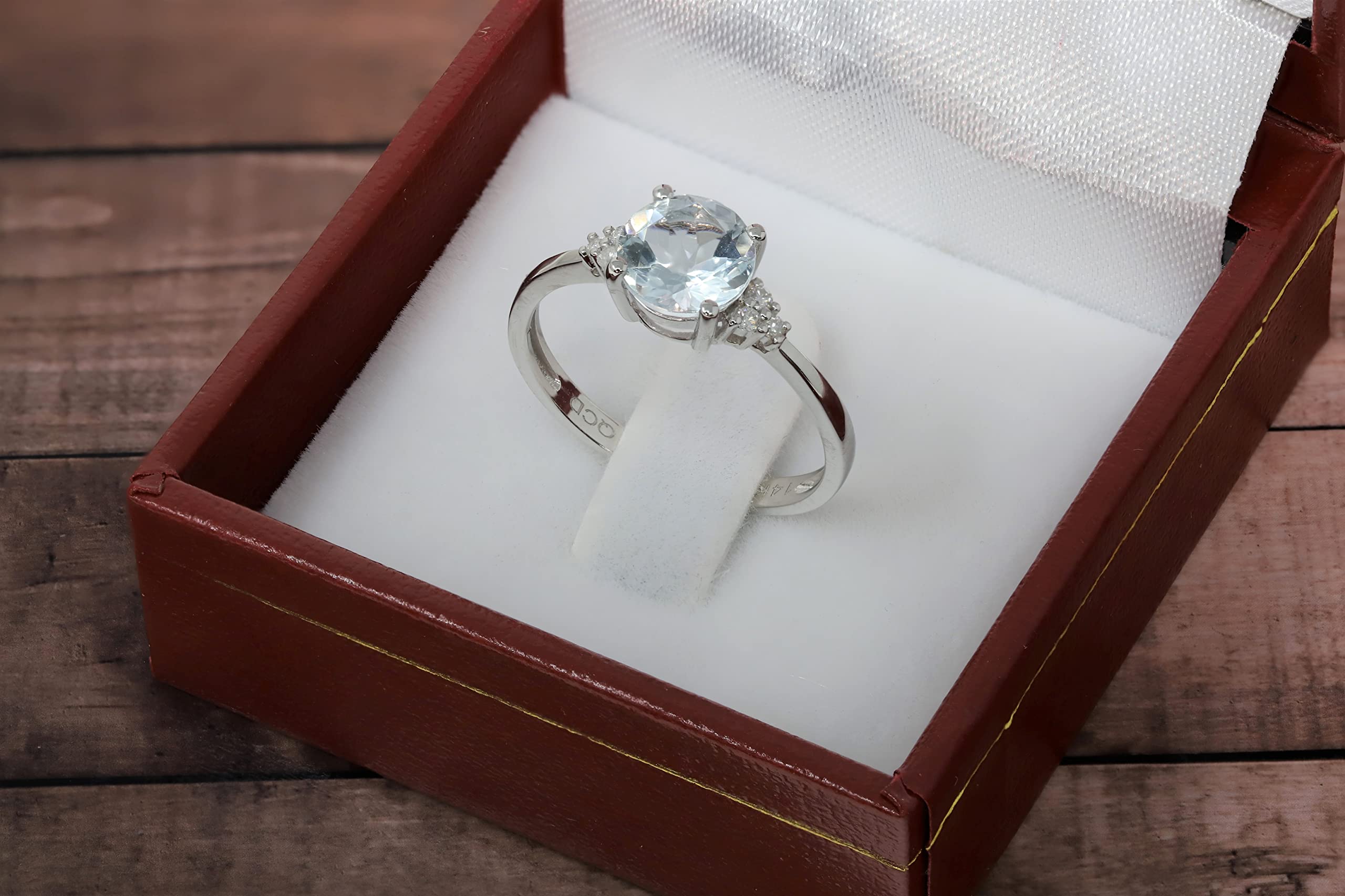 14K White Gold Genuine Aquamarine 7mm Round Diamond Engagement Ring - Perfect for Proposals, Anniversaries & Special Occasions