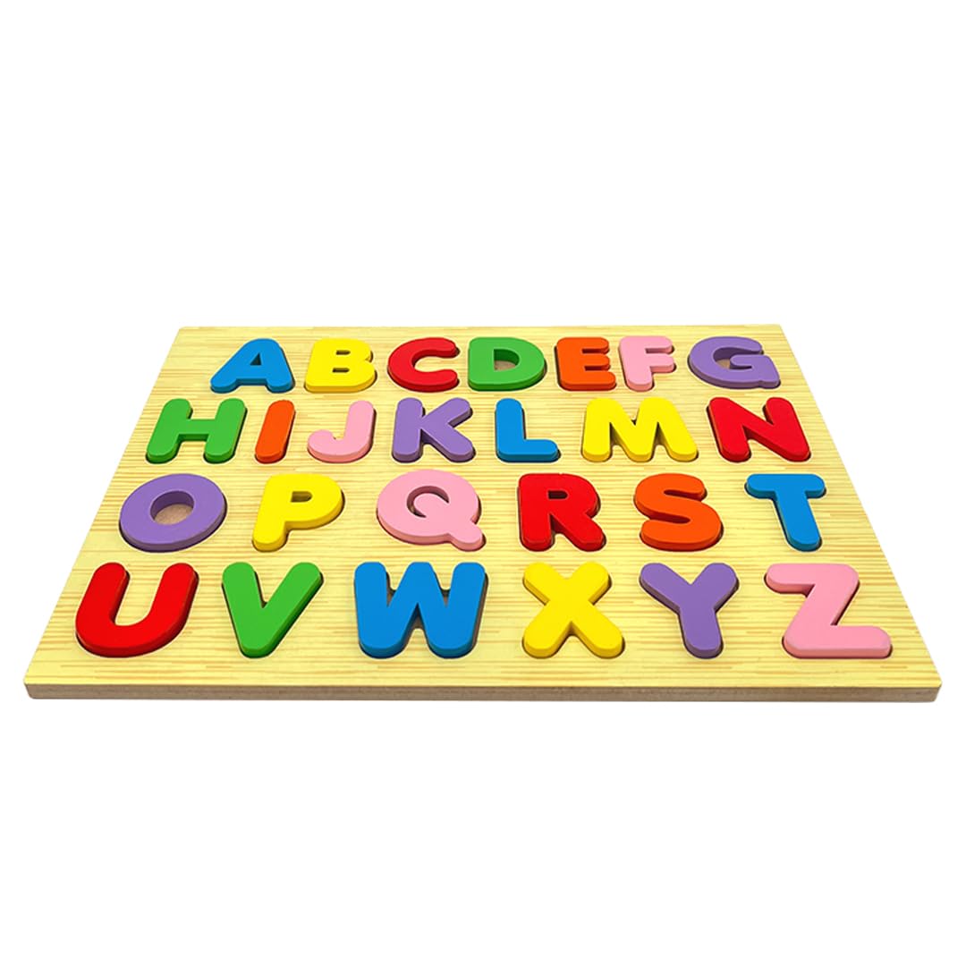 Little Genius Wooden Uppercase Alphabet Puzzle - Educational Learning Toy for Toddlers & Preschoolers | Montessori Wooden ABC Letters with Puzzle Tray | Perfect for Early Childhood Education & Homeschooling | Great Gift for Kids Ages 2-5 Years Old