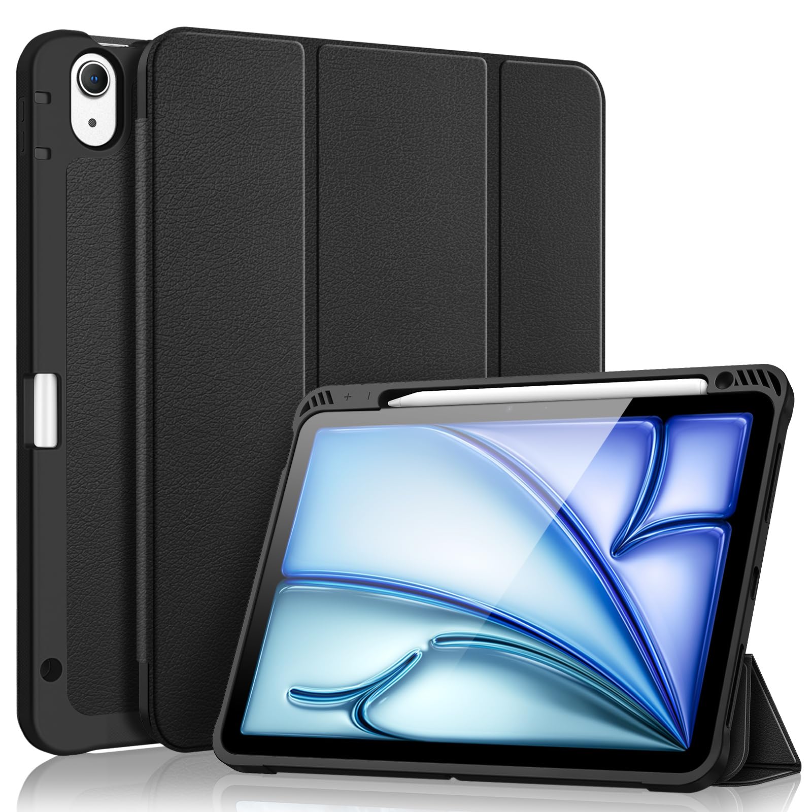 Fintie SlimShell Protective Case for iPad Air 11-inch (M3/M2) & 10.9-inch (5th/4th Gen) - Lightweight Flexible TPU Back Cover with Apple Pencil Holder - Perfect for Work, School & Travel - Black