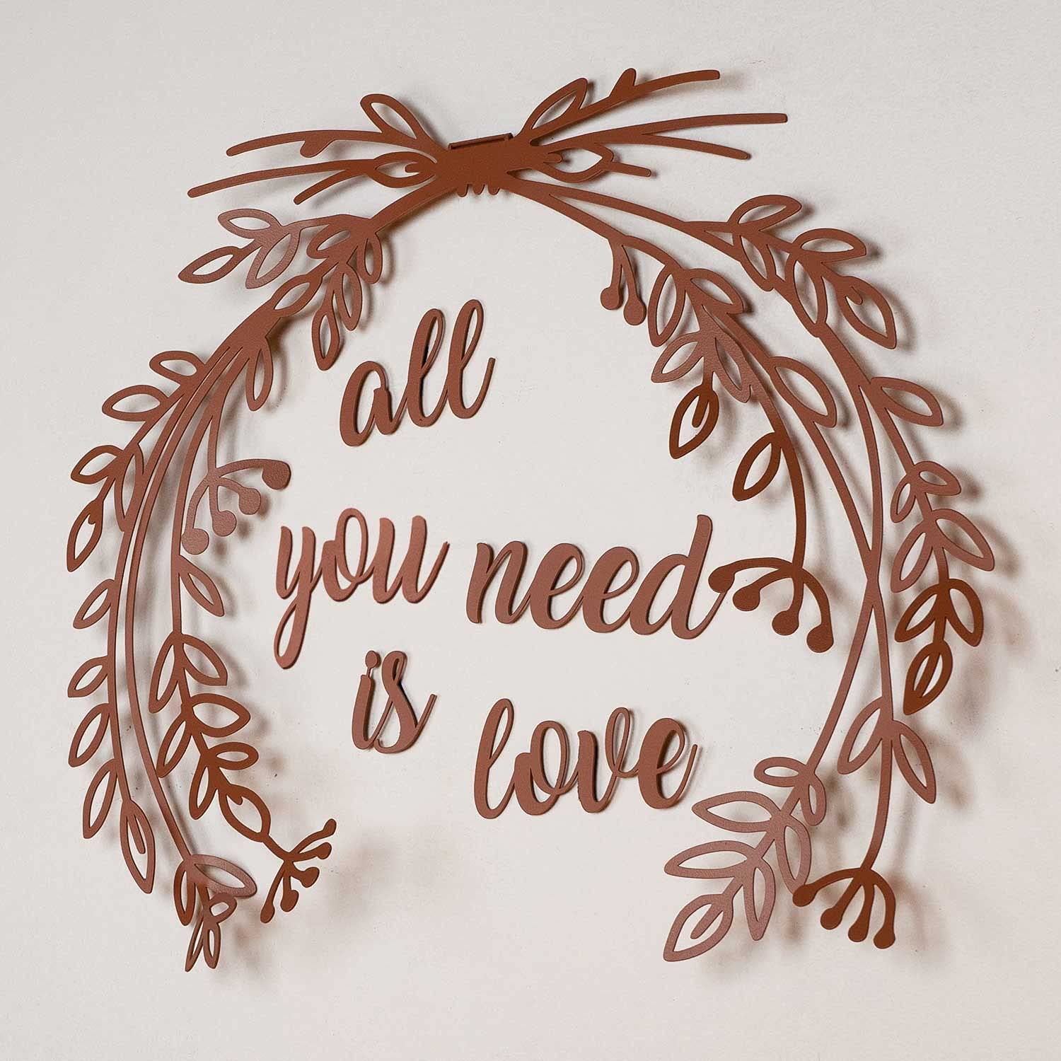 LaModaHome - 'All You Need is Love' Gold Metal Wall Art Decor for Living Room, Bedroom, Kitchen & Bathroom | Indoor & Outdoor Wall Hanging | Perfect for Home Decor, Wedding Gifts & Housewarming Presents