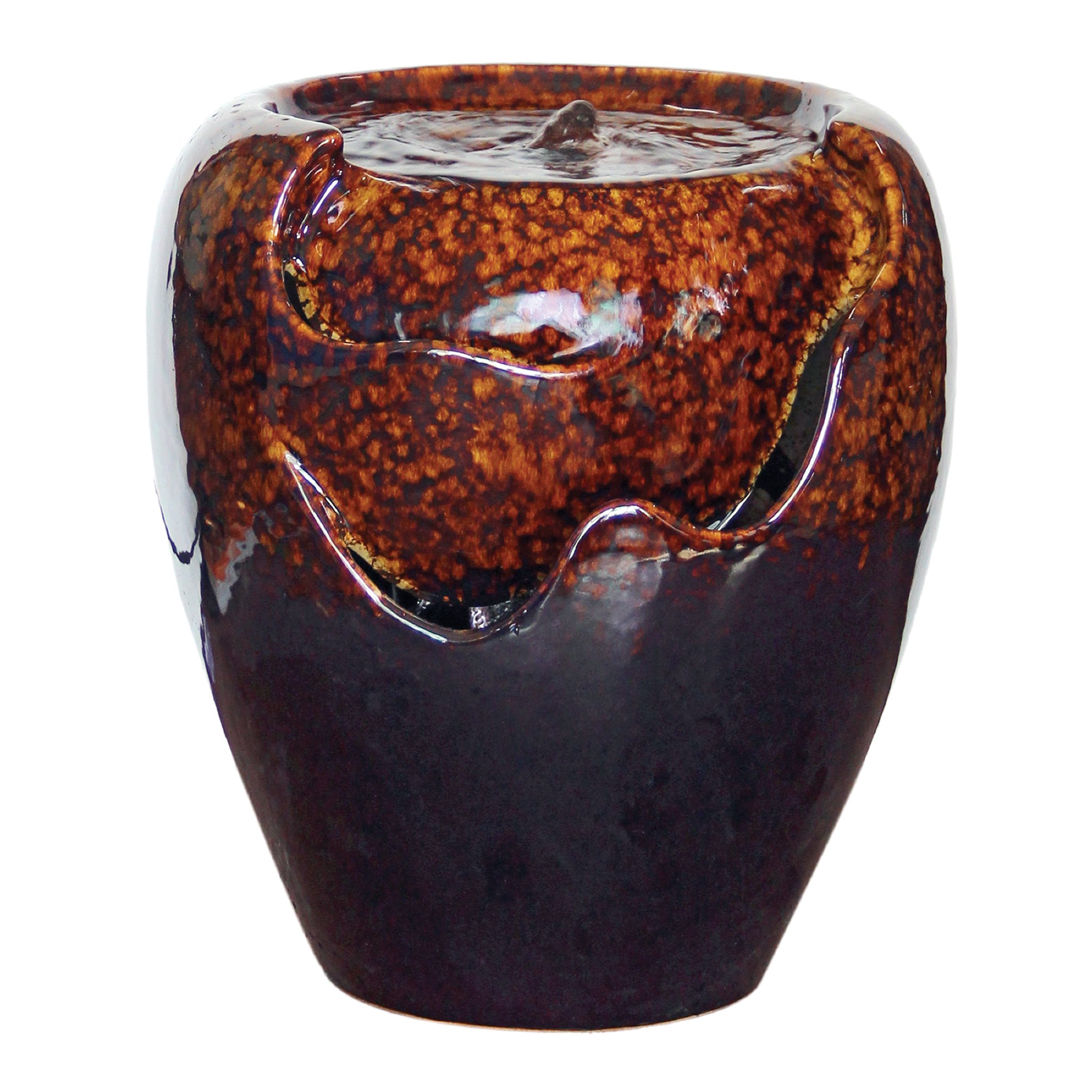 Design Toscano SS12360 Burnt Umbra Ceramic Jar Tabletop Fountain - Indoor & Outdoor Water Feature for Garden, Patio, or Home Decor - Black and Brown