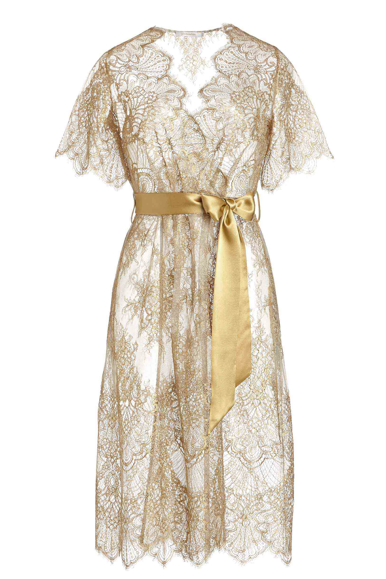 Gold Harlow Midi Lace Robe with Flutter Sleeves - Elegant Loungewear for Bridal Shower, Honeymoon & Special Occasions