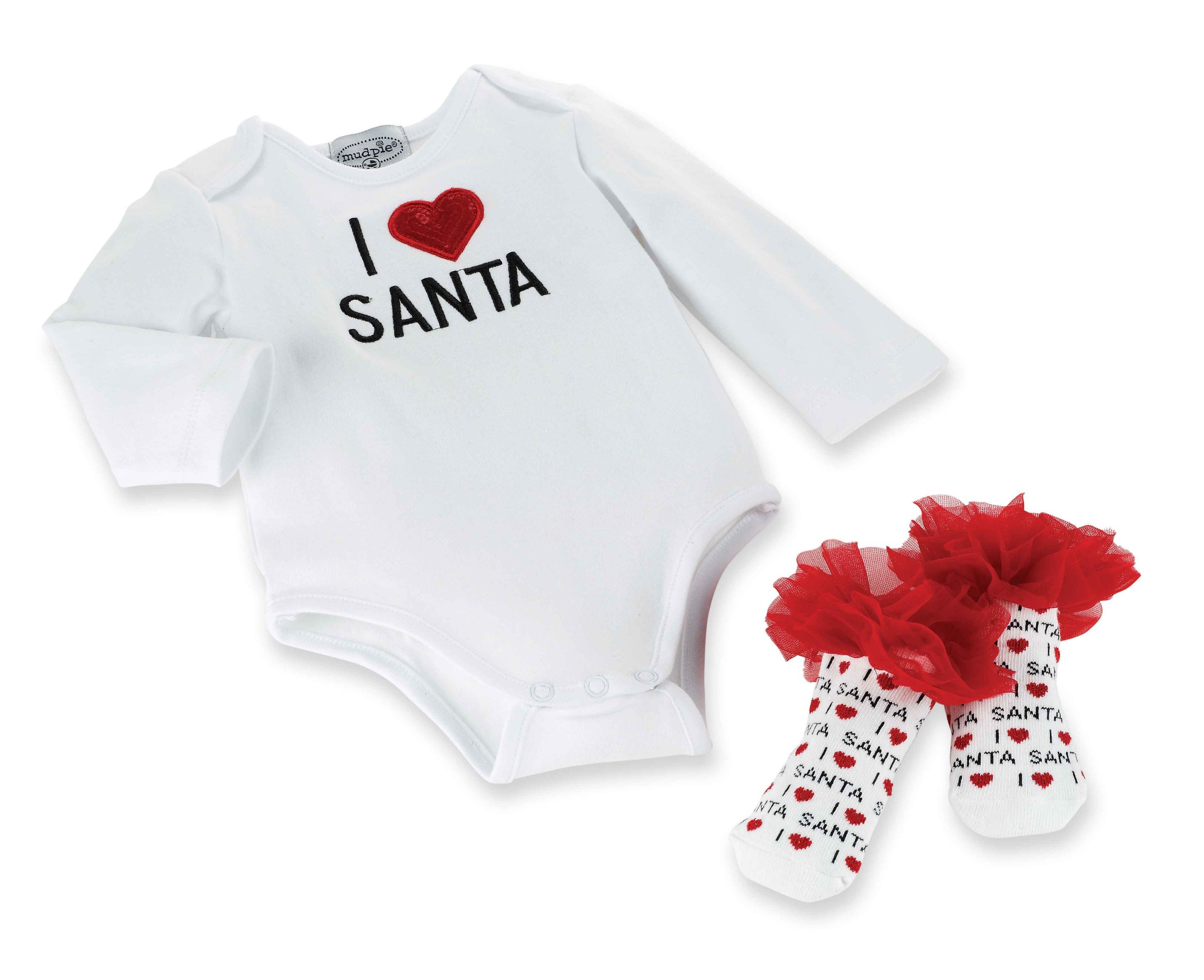 Mud Pie Baby Girls Newborn Christmas Outfit - I Love Santa Boxed Set for Holiday Photos & Family Gatherings