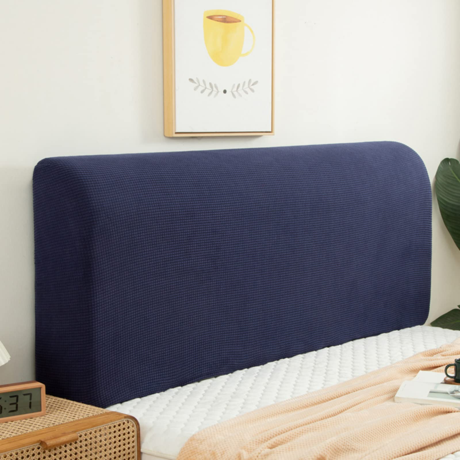 EFELIM Stretch Bed Headboard Slipcover for Queen, Full & King Size Beds - Curved Upholstered Headboard Dustproof Protector Cover (Blue, King: 190-210cm/75-82.6in) - Perfect for Bedroom Upgrade & Dust Protection