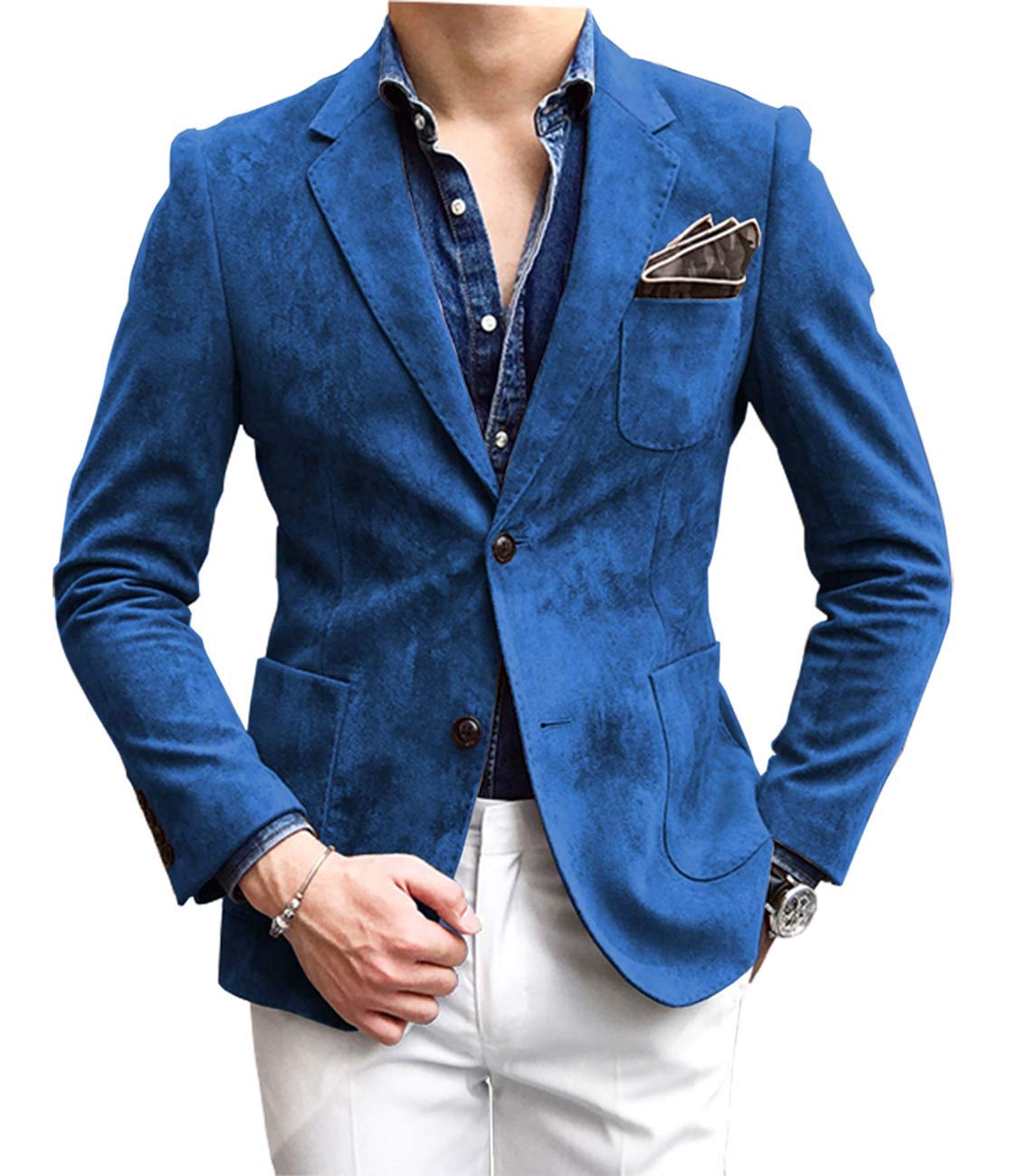 Premium Men's Wedding Suit - Suede Blazer & White Pants Tuxedo Set with Notch Lapel for Formal Events | Perfect for Weddings, Proms, and Black Tie Occasions