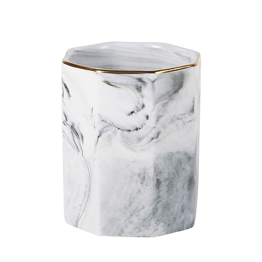 YOSCO Ceramic Pen Holder with Marble Pattern - Stylish Desk Organizer for Pens, Pencils & Makeup Brushes - Perfect for Office, Home & School Use (Gray A)