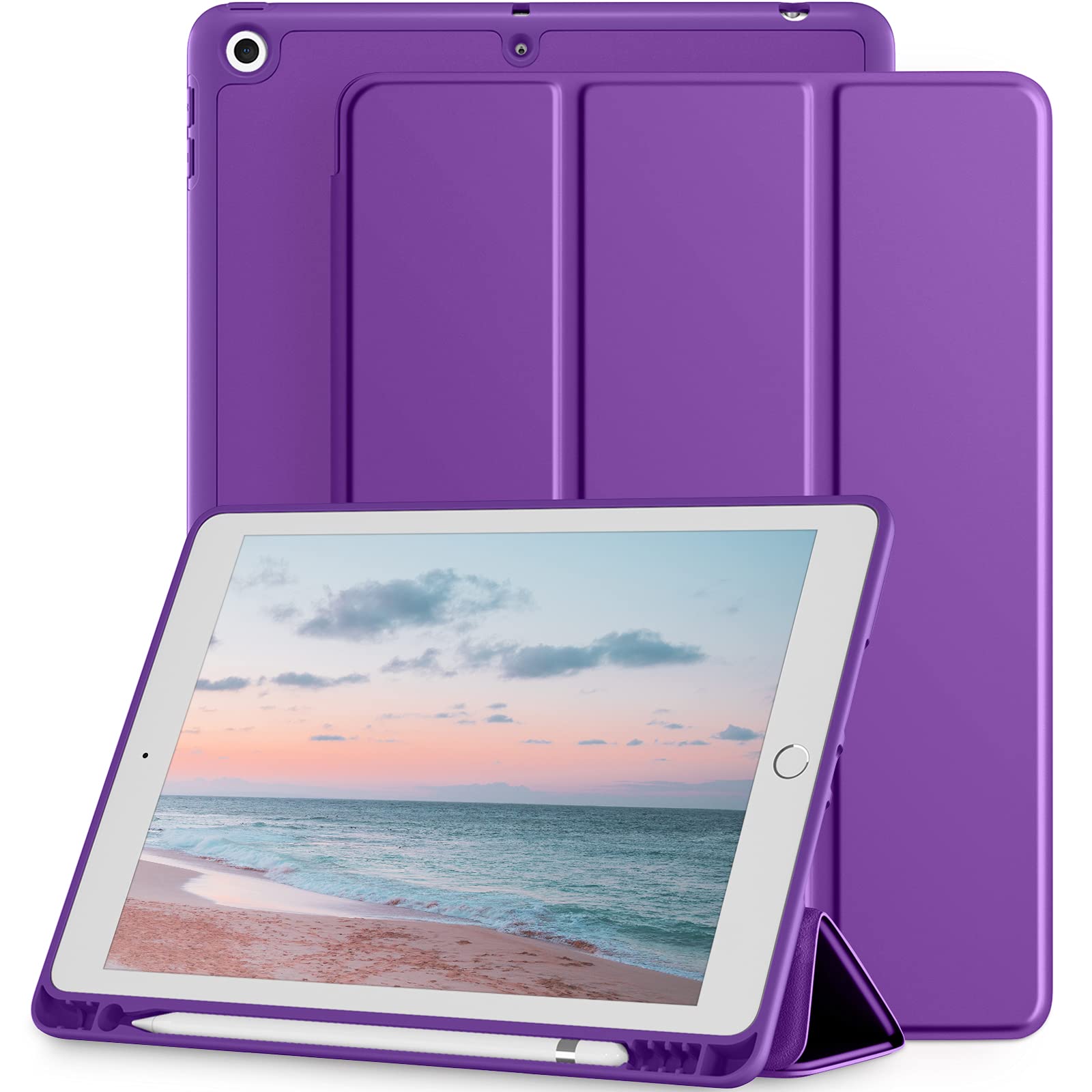 Mastten iPad 9th/8th/7th Generation Case with Pencil Holder - 10.2 Inch Protective Cover for iPad 2021/2020/2019 Models | Auto Wake/Sleep | TPU Smart Stand Back Case in Plum | Perfect for Work, School & Travel Protection