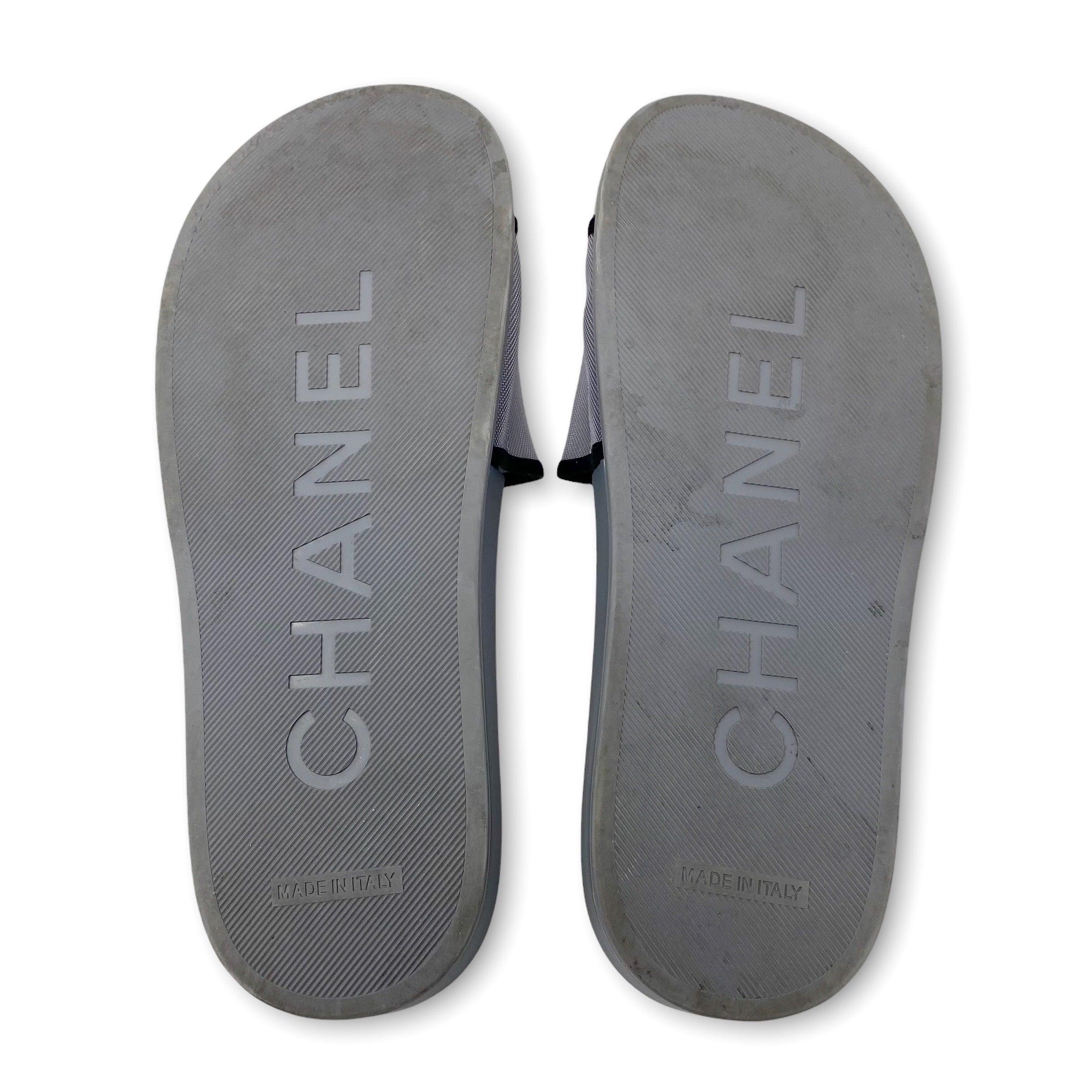 Chanel Gray Mesh Camellia Slides Size 36 - Women's Luxury Comfortable Summer Sandals for Beach, Pool & Casual Outings