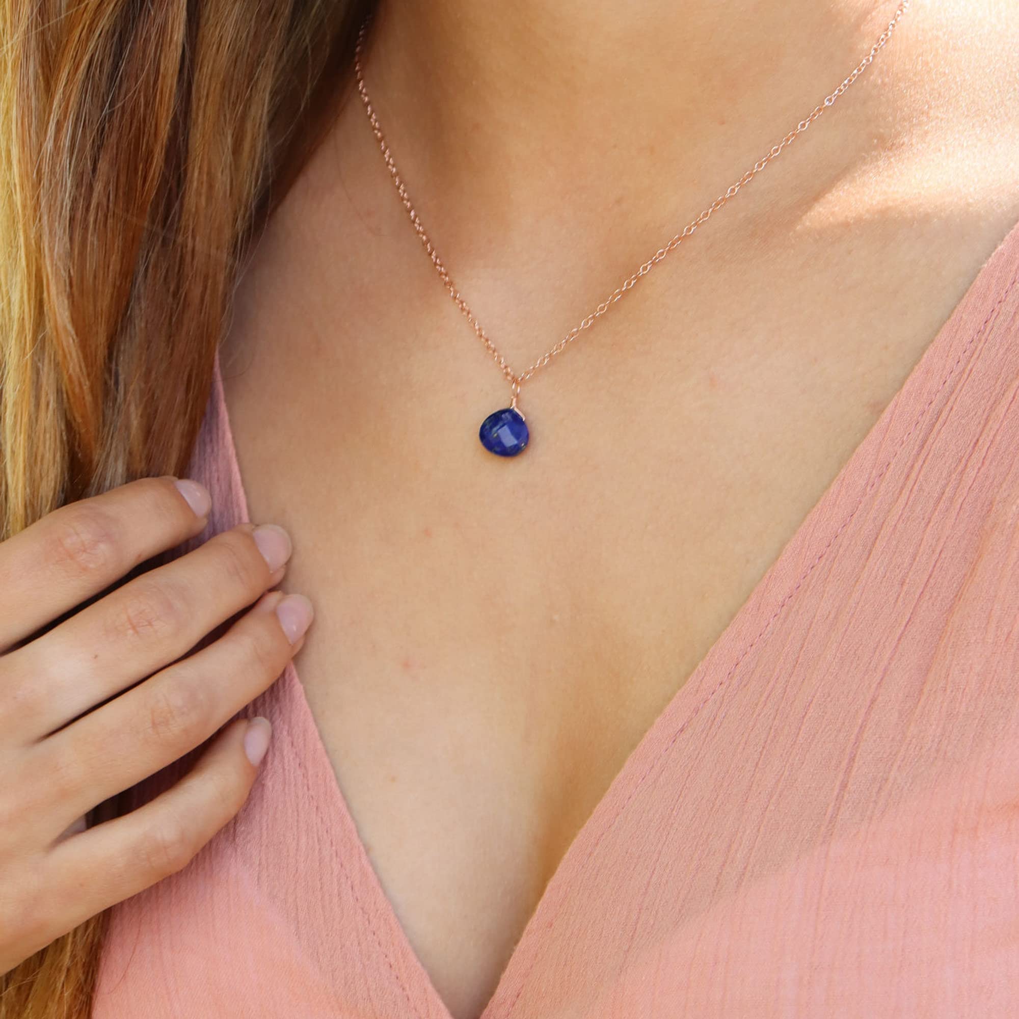 14K Rose Gold Filled Lapis Lazuli Teardrop Pendant Necklace - Elegant Bohemian Jewelry for Women, Perfect for Weddings, Date Nights & Gift Giving