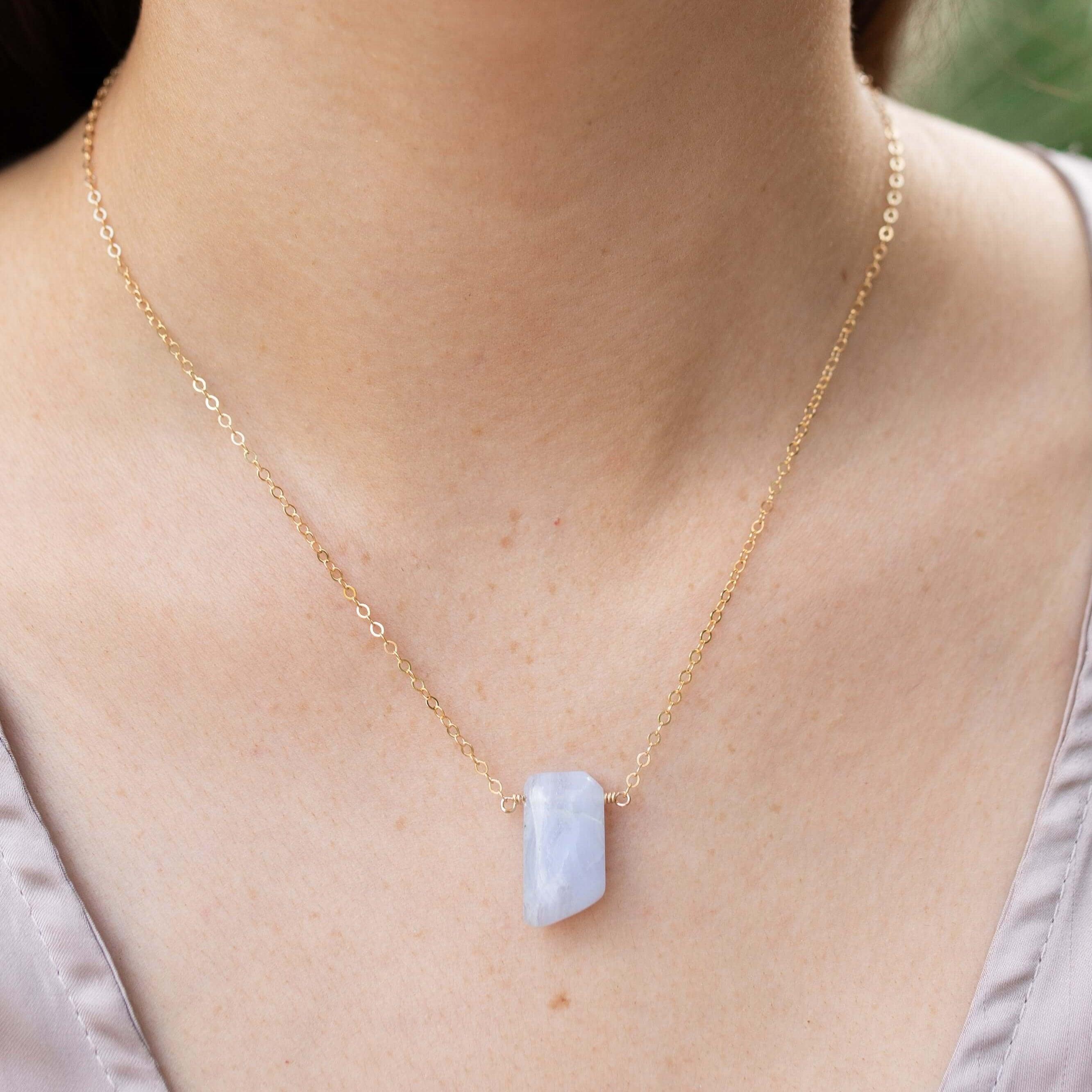 Blue Lace Agate Pendant Necklace - Natural Smooth Stone Jewelry for Women, Healing Crystal Gift for Meditation & Spiritual Energy