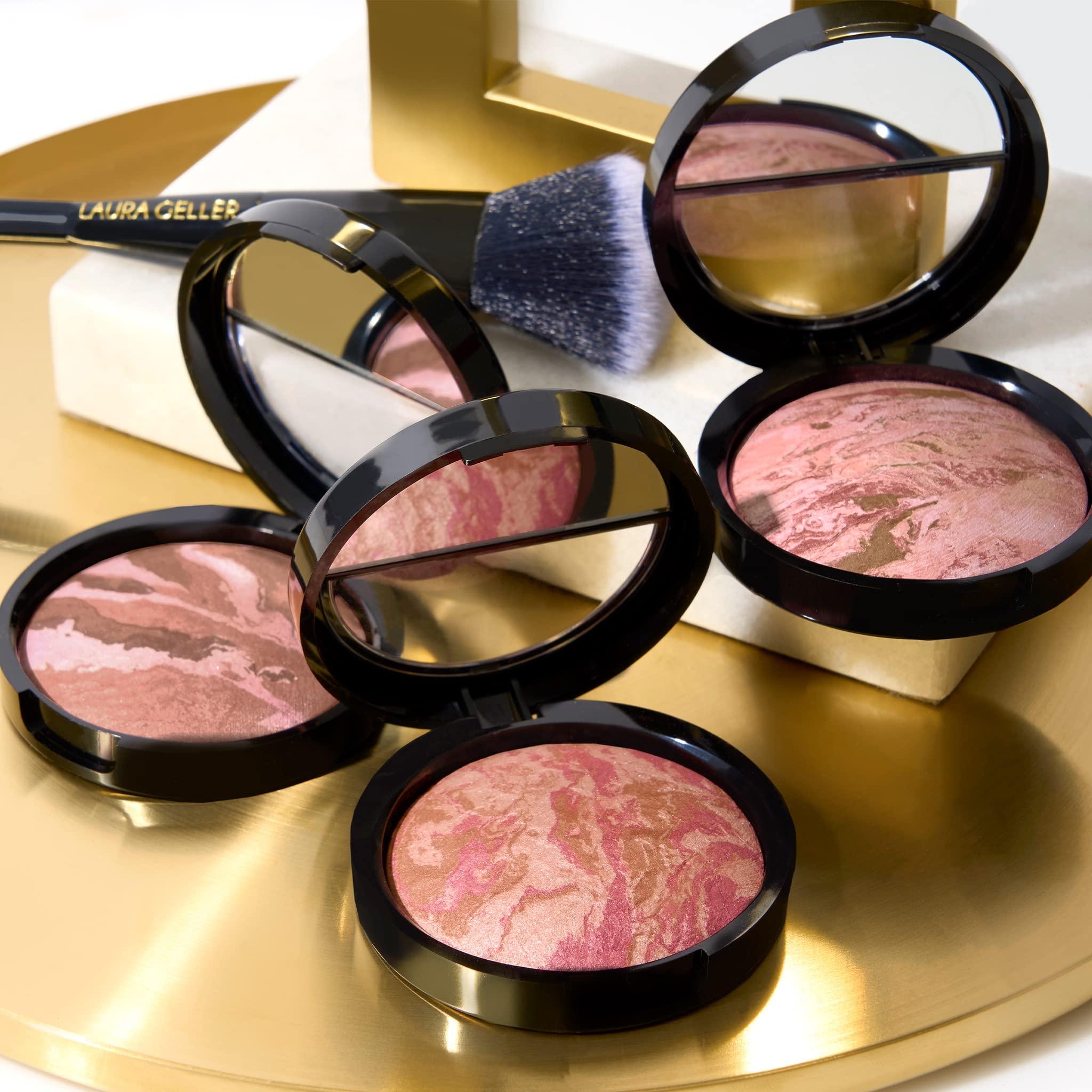 LAURA GELLER NEW YORK Baked Blush-n-Bronze Marbleized 2-in-1 Sculpting Bronzer & Blush - Rose Bronze - Contour & Highlight for Radiant Glow - Perfect for Everyday Makeup & Special Occasions