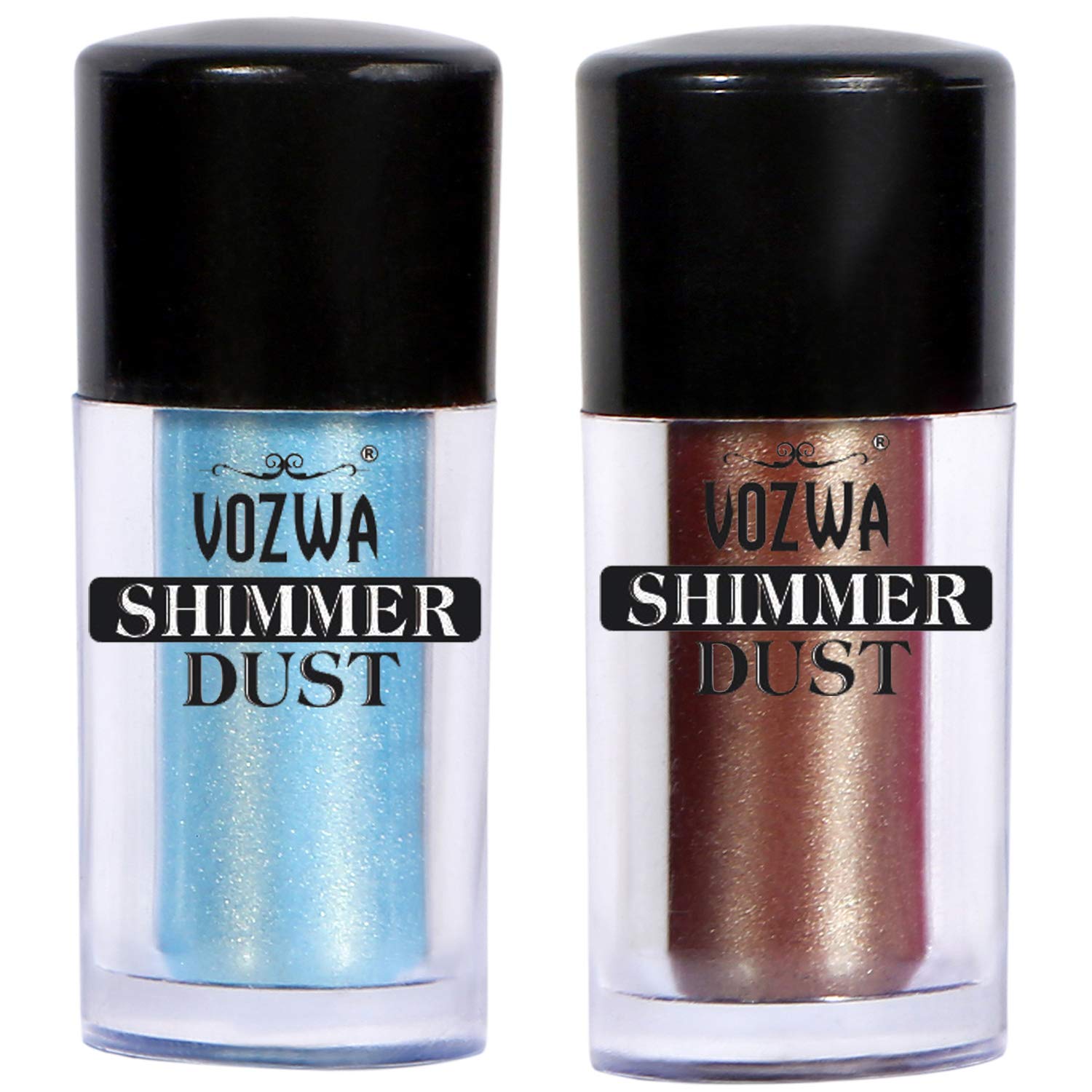 Vozwa Shimmer Eyeshadow Dust 4g - Metallic Blue & Coffee Brown for Professional Makeup & Party Glam Looks