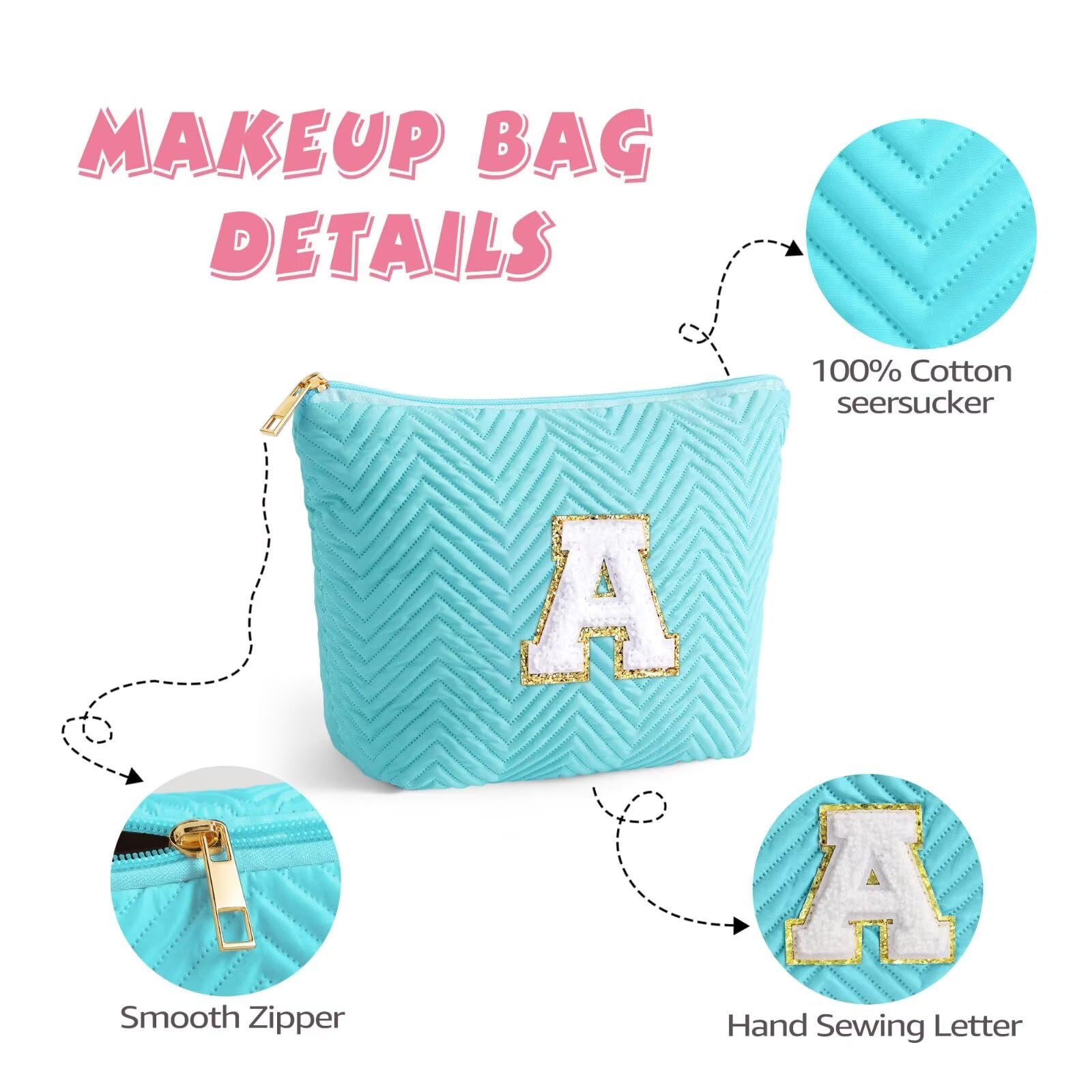 YOOLIFE Personalized Monogrammed Makeup Bag for Women - Waterproof Cosmetic Travel Toiletry Organizer with Initials | Perfect Gift for Her, Bridesmaids, Birthday & Travel Essentials | Great for Daily Use, Gym, Vacation & Business Trips