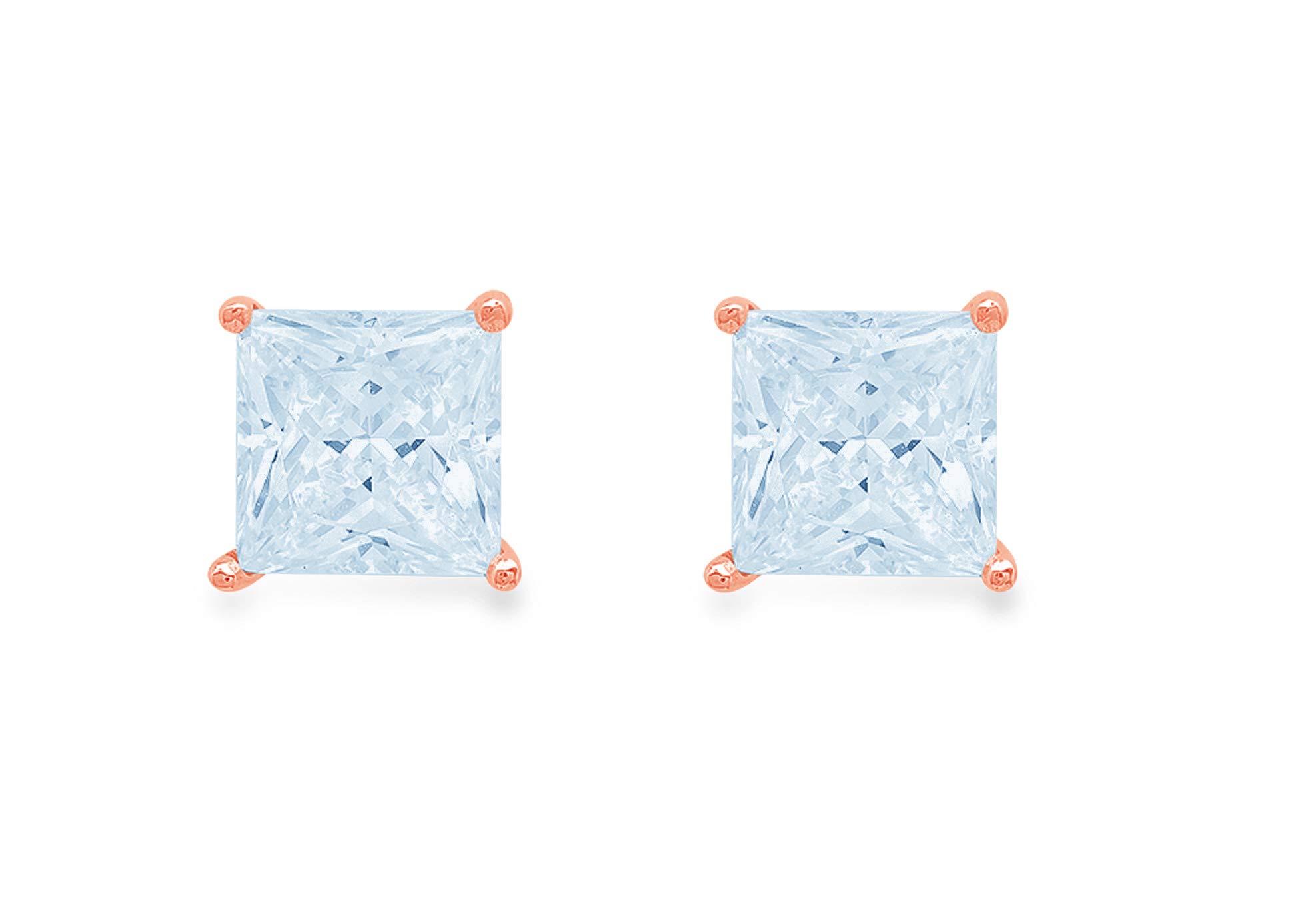 1.50 Carat Princess Cut Natural Sky Blue Topaz Stud Earrings in 14K Rose Gold - Push Back Fine Jewelry for Anniversary, Birthday & Special Occasions